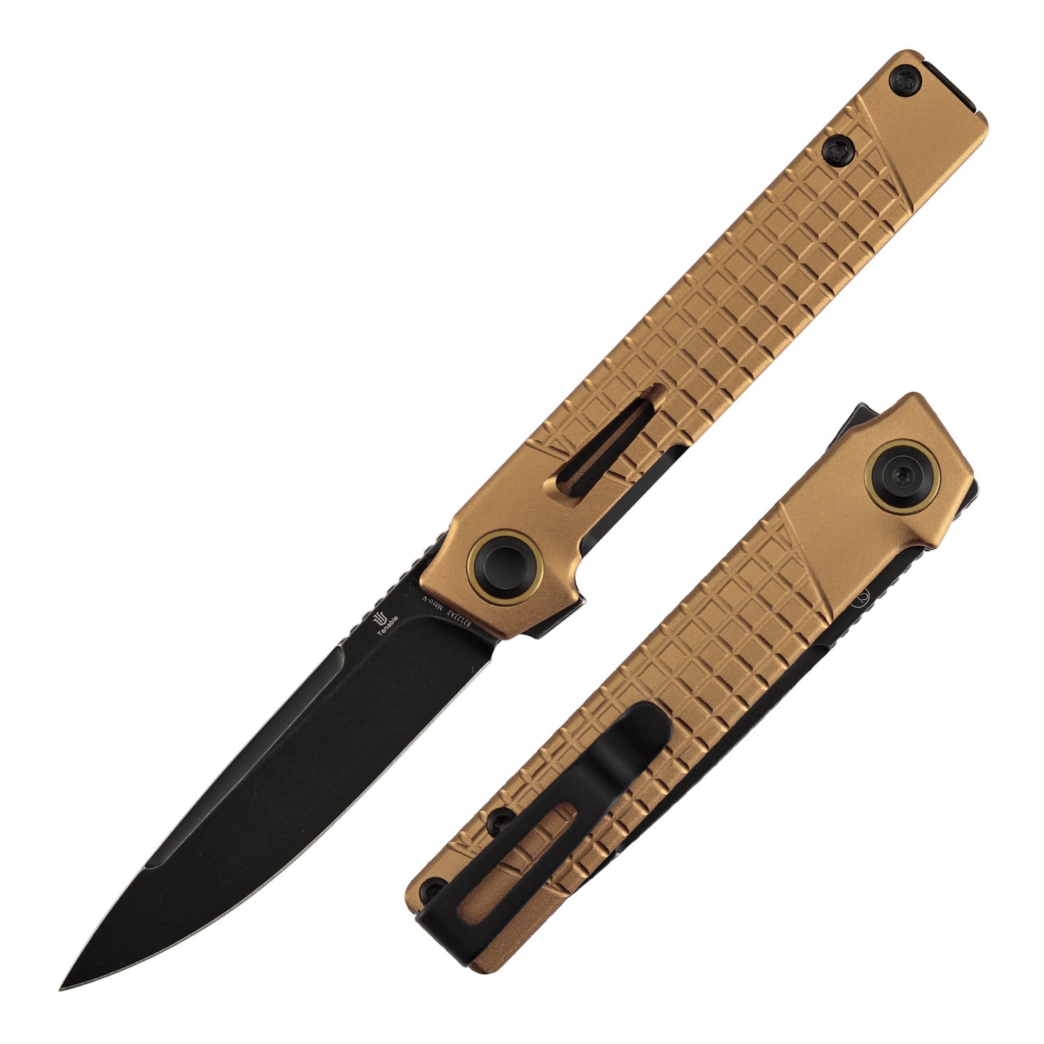 Tenable Kitpu B2123A2 Blackwash Nitro-V Blade Bronze Aluminum Handle Liner Lock Folding Knife