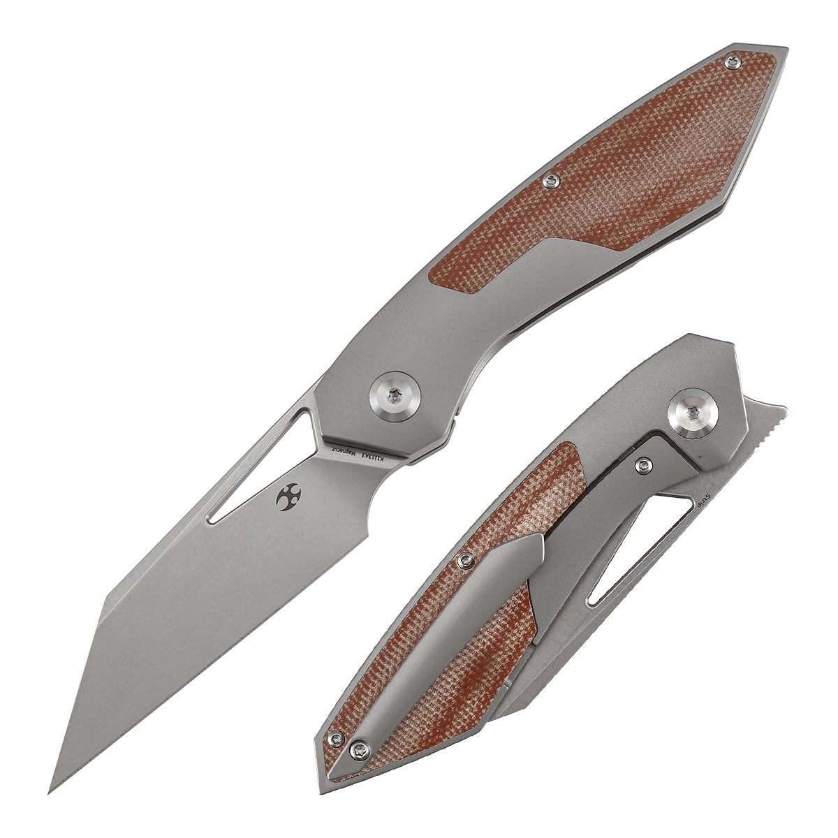 Kansept Strip K1113A3 Magnacut Blade Brown Micarta+Stonewash Titanium Hnadle Frame Lock Folding Knife