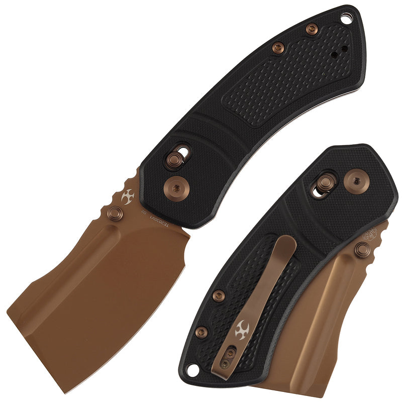 Kansept Korvid V TE2030V1 Rose Gold Coated D2 Blade Black G10 Handle Crossbar Lock Folding Knife