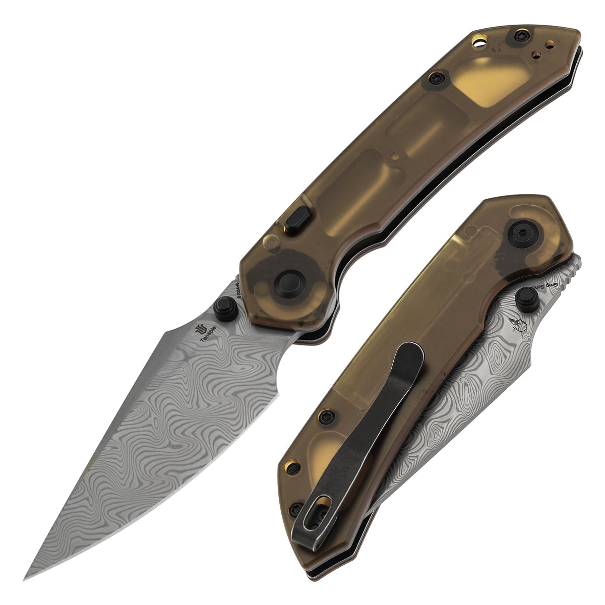 Tenable Fenrir B1034H6 Damascus Blade PEI Handle Top Liner Lock Folding Knife