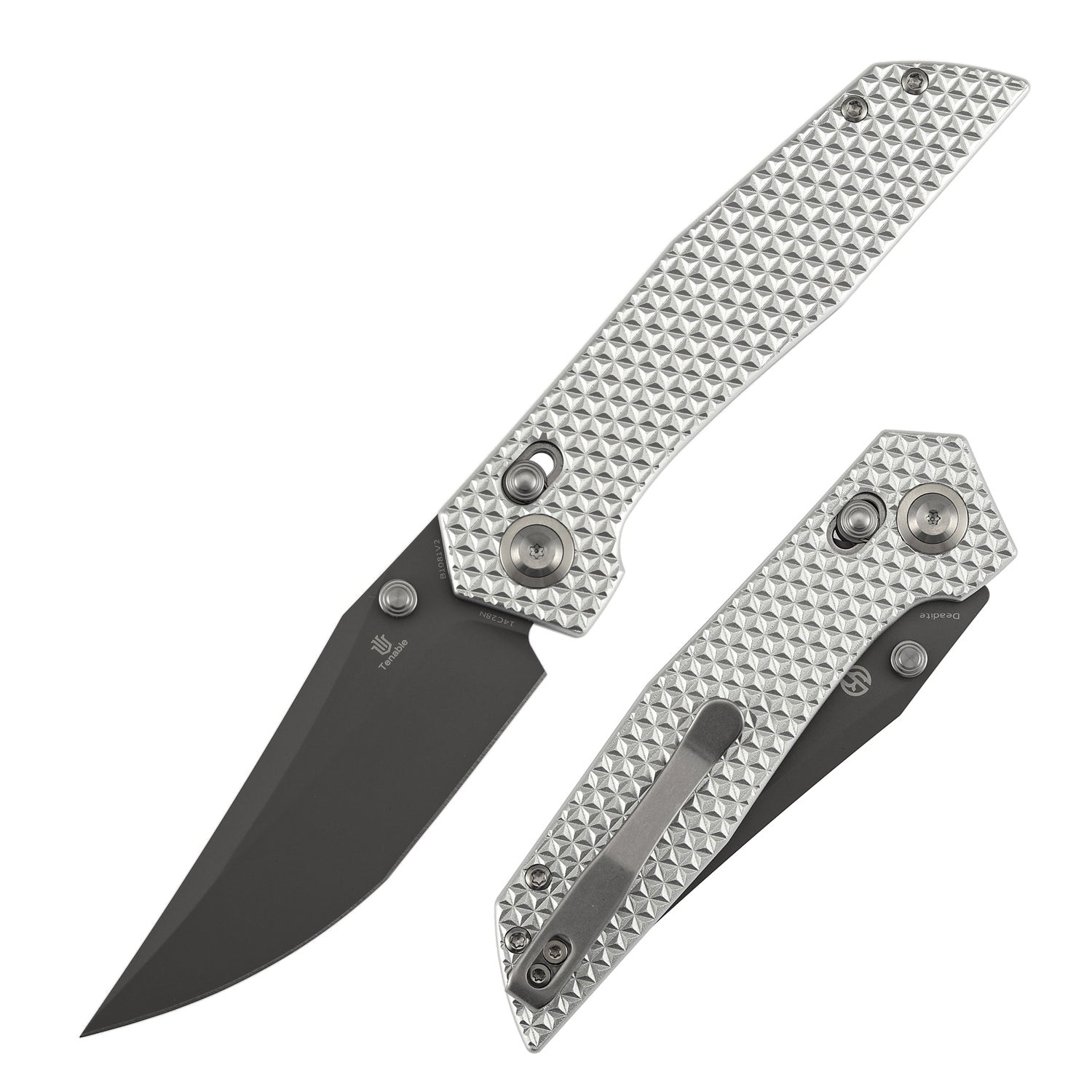 Tenable Deadite B1081V2 Gray TiCn Coated 14C28N Blade Silver Aluminum Handle Crossbar Lock Folding Knife