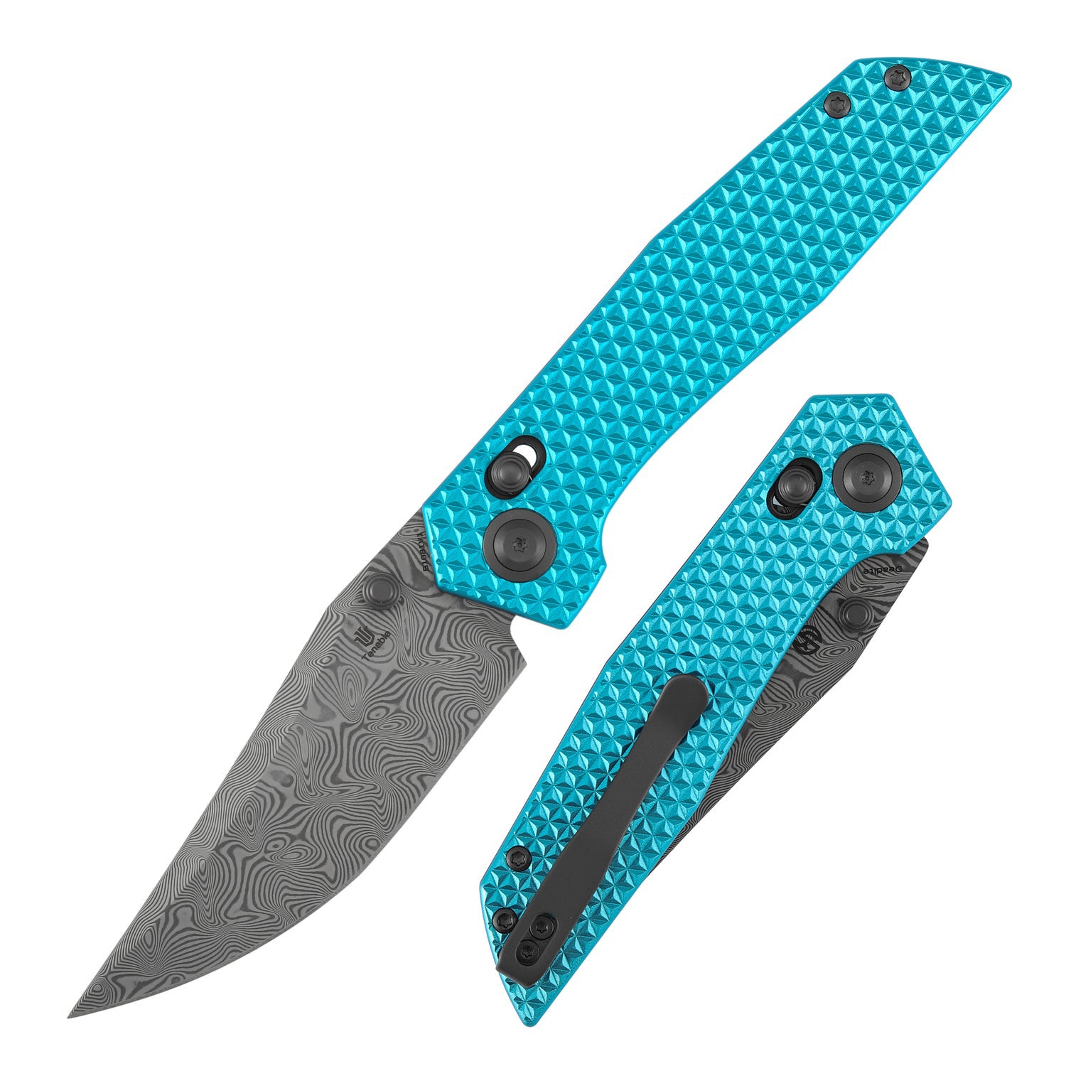 Tenable Deadite B1081V1 Water Ripple Damascus Blade Aluminum Handle Crossbar Lock Folding Knife