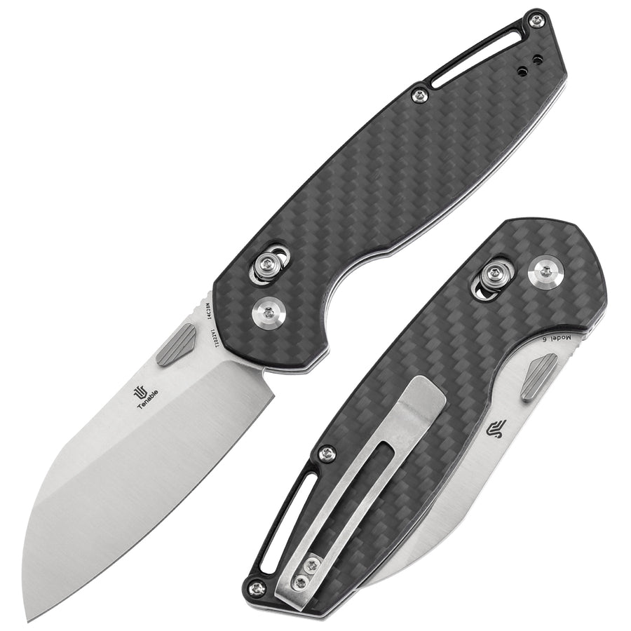 Tenable Knives Model 6 T1022V1 14C28N Blade Carbon Fiber Handle Cross Bar Lock
