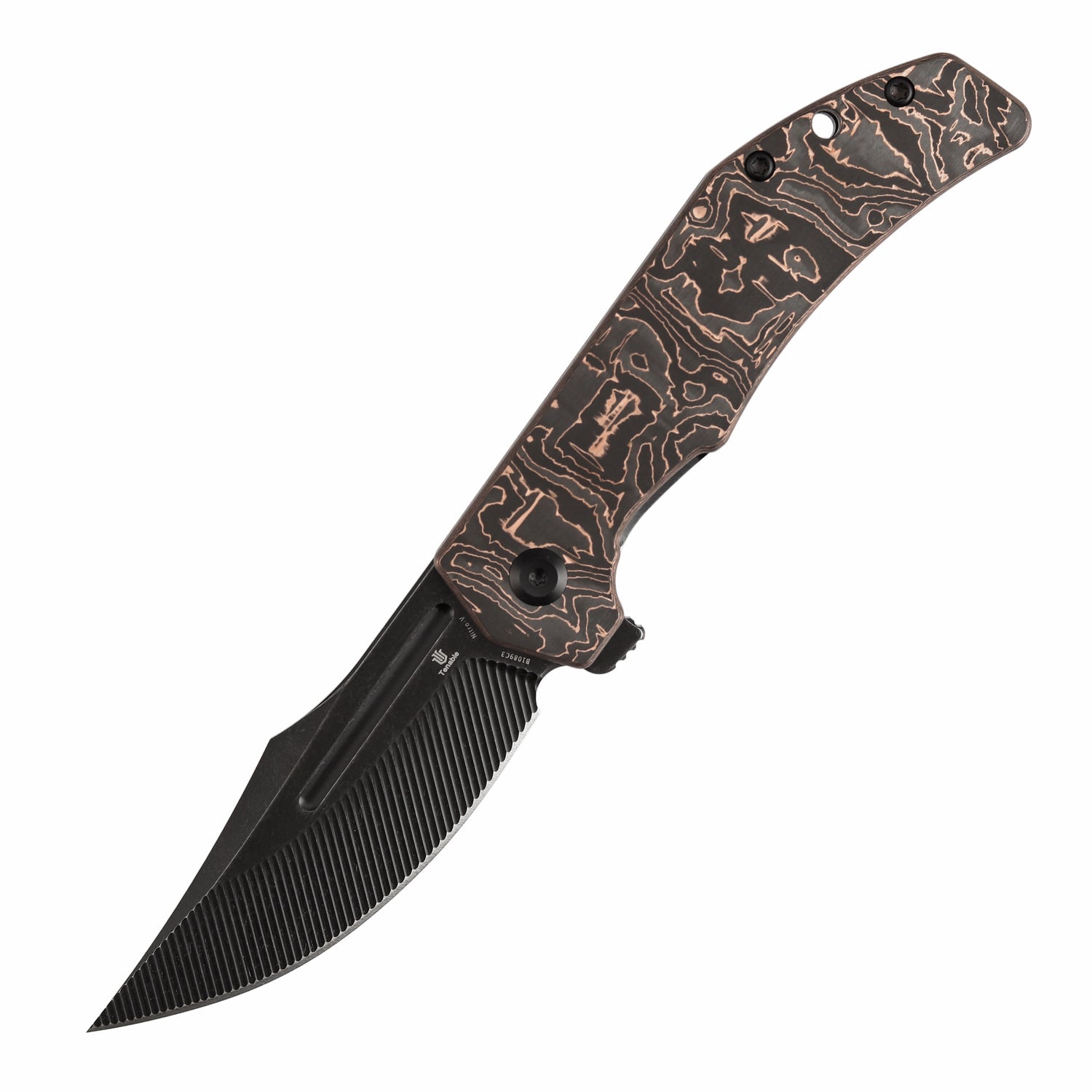 Tenable Orion B1089C3 Blackwash Nitro-V Blade G10 with Copper Foil Handle Liner Lock Folding Knife