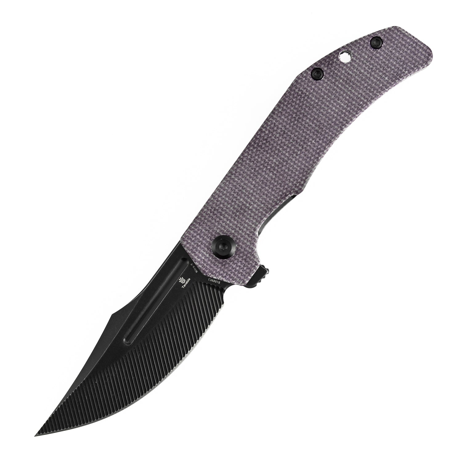 Tenable Orion B1089C1 Blackwash Nitro-V Blade Purple Micarta Handle Liner Lock Folding Knife