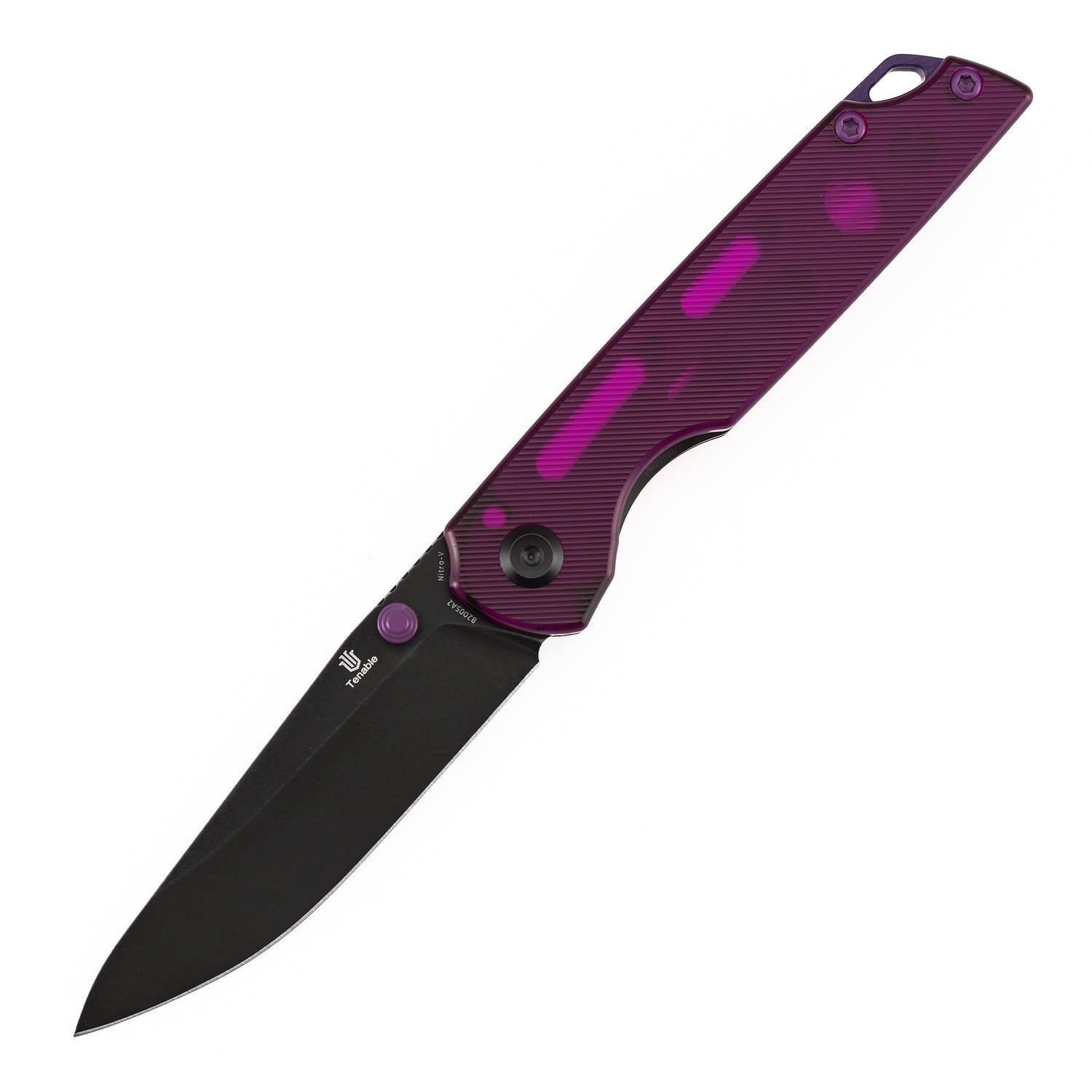 Tenable Mini Warrior B2005A2 Blackwash Nitro-V Blade Purple Acrylic Handle Liner Lock Folding Knife
