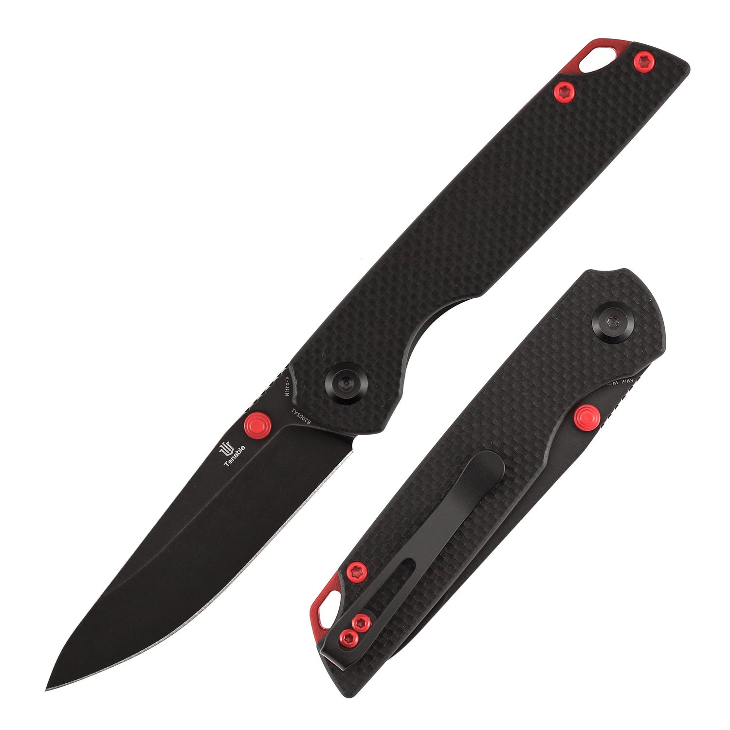 Tenable Mini Warrior B2005A1 Blackwash Nitro-V Blade Black G10 Handle Liner Lock Folding Knife