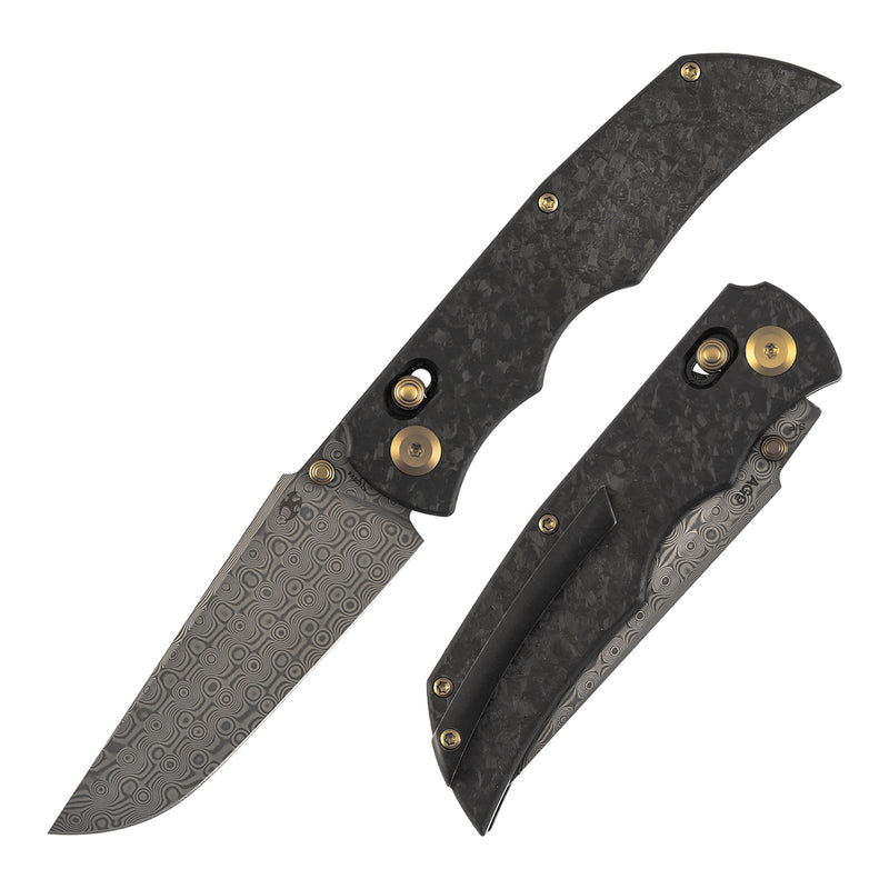 Kansept SIF K1100V4 Damascus Blade Carbon Fiber Handle Crossbar Lock Folding Knife