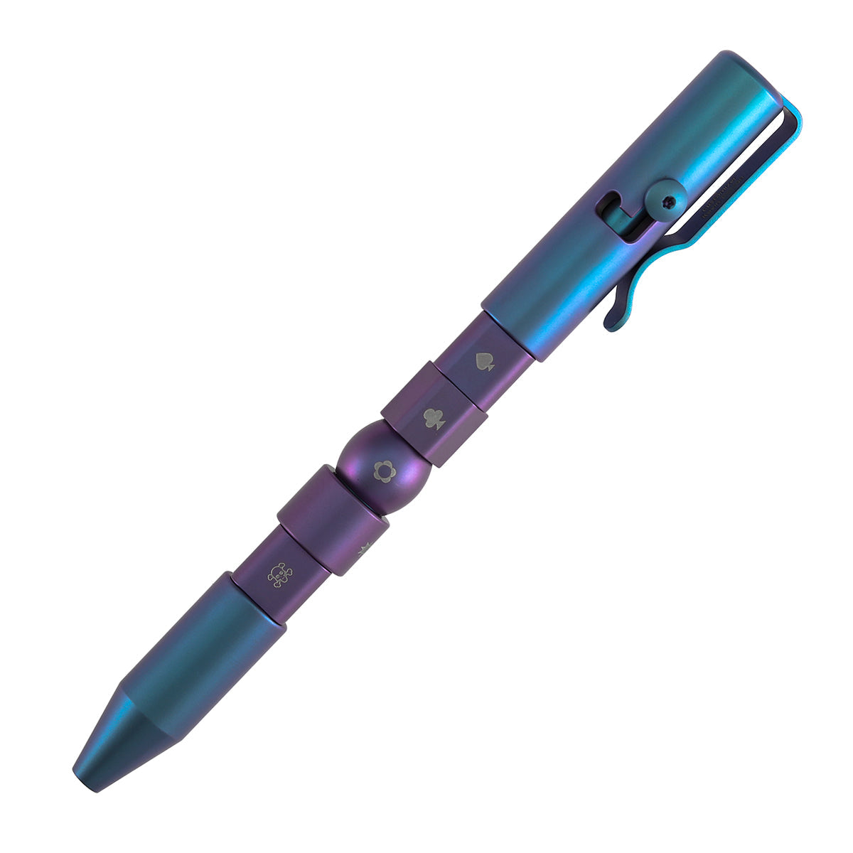 Kansept Titanium EDC Bolt-Action Pen Customizer G013P5– Blue Titanium & Purple Rotable SHAPES with with Viking Pattern
