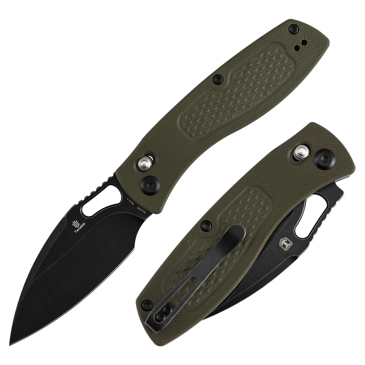 Tenable Heron B2124V5 Nitro V Blade Olive Green G10 Handle Crossbar Lock Folding Knife