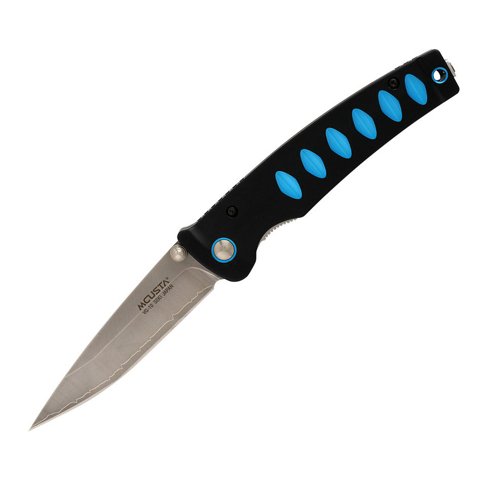 Mcusta Japanese Knives MC-0041C Folding Knife VG-10 Damascus Drop Point Blade Black Aluminum Handles Liner Lock