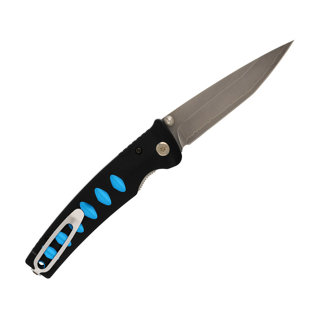 Mcusta Japanese Knives MC-0041C Folding Knife VG-10 Damascus Drop Point Blade Black Aluminum Handles Liner Lock