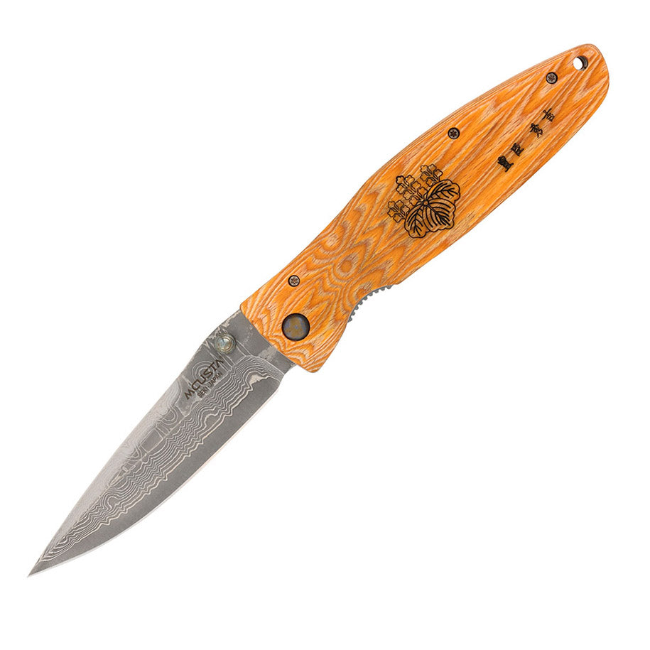 Mcusta MC-0182D Sengoku Tokugawa Ieyasu Samurai VG-10 Core Damascus Red Pakkawood 4.75" Folding Pocket Knife Liner Lock