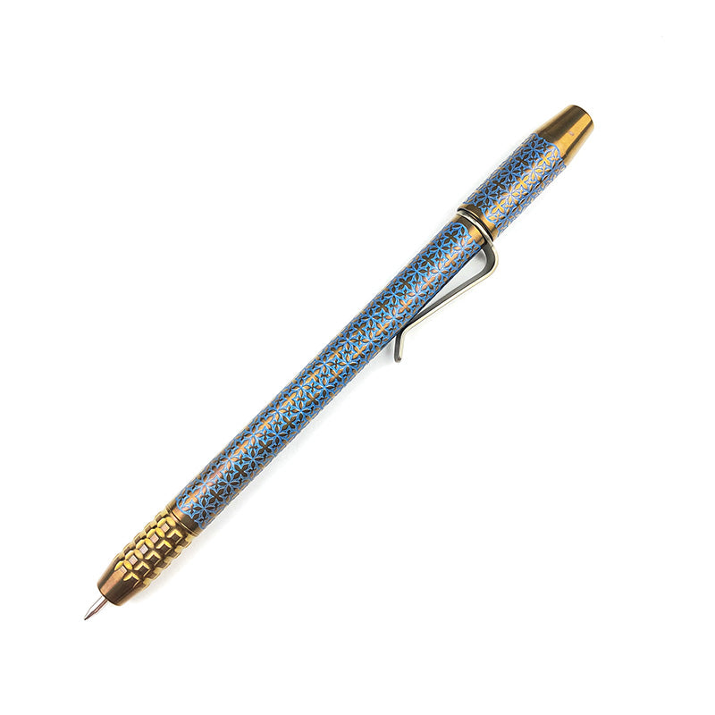 Ti2 Design TechLiner Shorty Titanium Pen Custom Anodized Bronze Blue