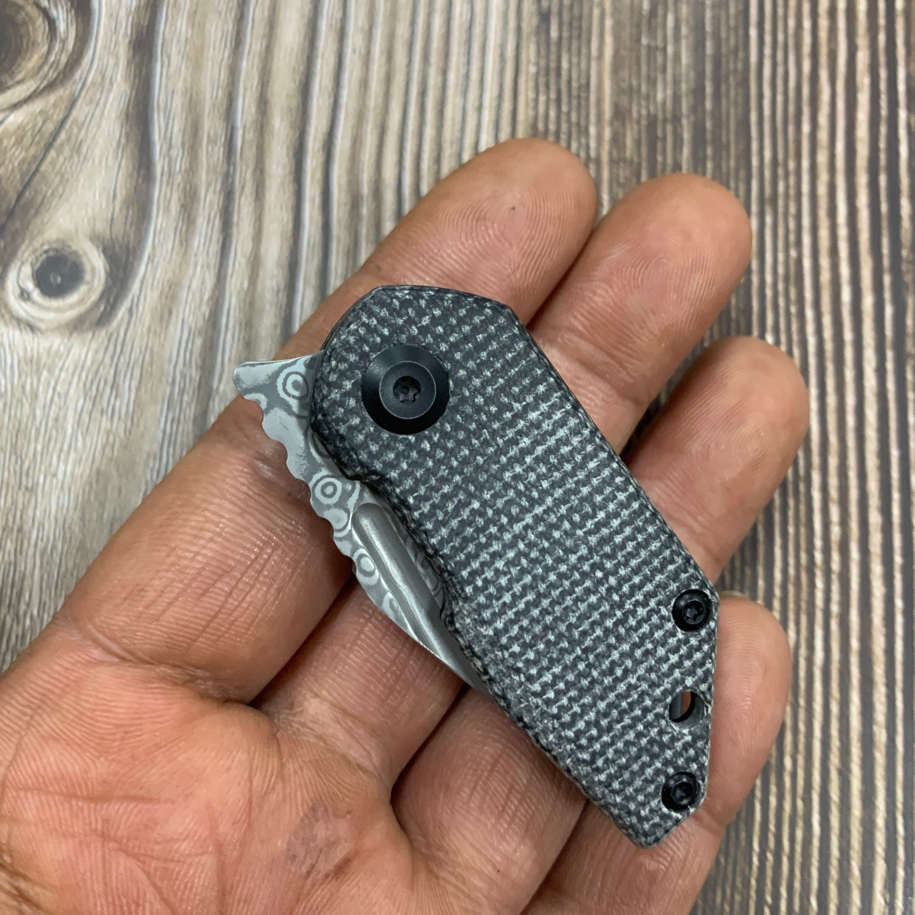 Kansept Knives RIO K3044D1 Damascus Blade Black Micarta Handle Liner Lock EDC Knife