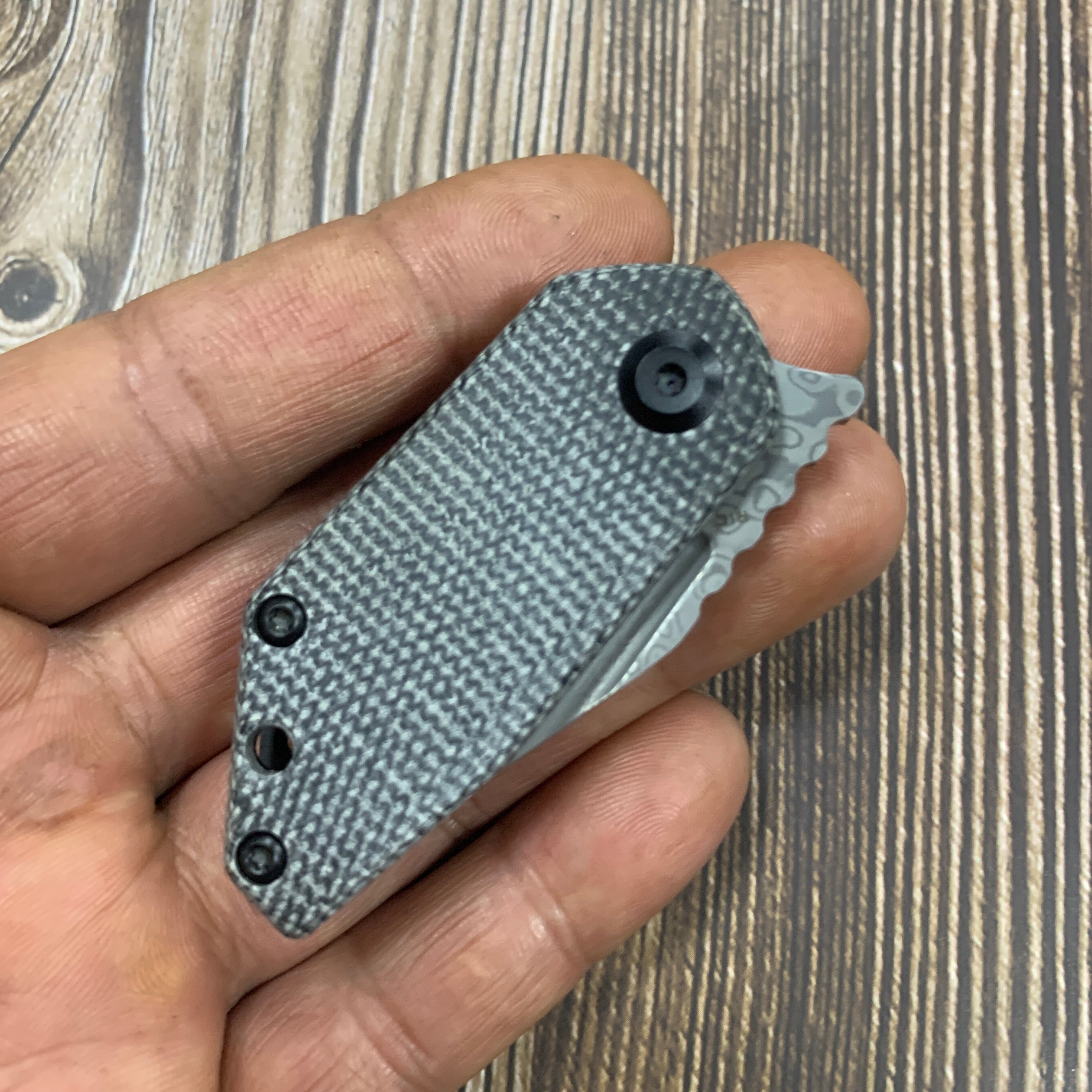 Kansept Knives RIO K3044D1 Damascus Blade Black Micarta Handle Liner Lock EDC Knife