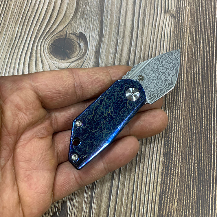 Kansept Knives RIO K3044D2 Damascus Blade Lightning Strike Anodized Titanium Handle Liner Lock EDC Knife