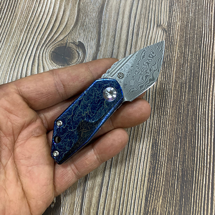 Kansept Knives RIO K3044D2 Damascus Blade Lightning Strike Anodized Titanium Handle Liner Lock EDC Knife