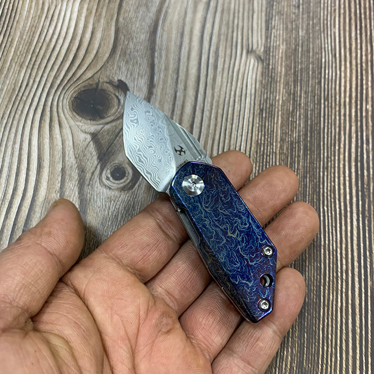 Kansept Knives RIO K3044D2 Damascus Blade Lightning Strike Anodized Titanium Handle Liner Lock EDC Knife