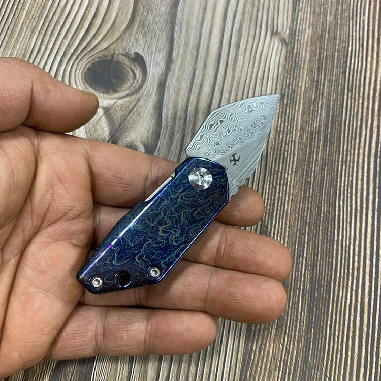 Kansept Knives RIO K3044D2 Damascus Blade Lightning Strike Anodized Titanium Handle Liner Lock EDC Knife