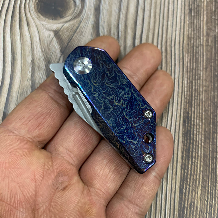Kansept Knives RIO K3044D2 Damascus Blade Lightning Strike Anodized Titanium Handle Liner Lock EDC Knife