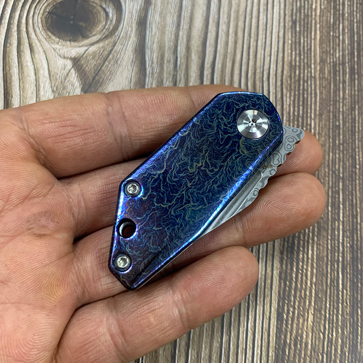 Kansept Knives RIO K3044D2 Damascus Blade Lightning Strike Anodized Titanium Handle Liner Lock EDC Knife