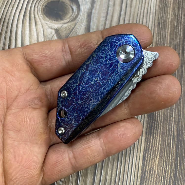 Kansept Knives RIO K3044D2 Damascus Blade Lightning Strike Anodized Titanium Handle Liner Lock EDC Knife