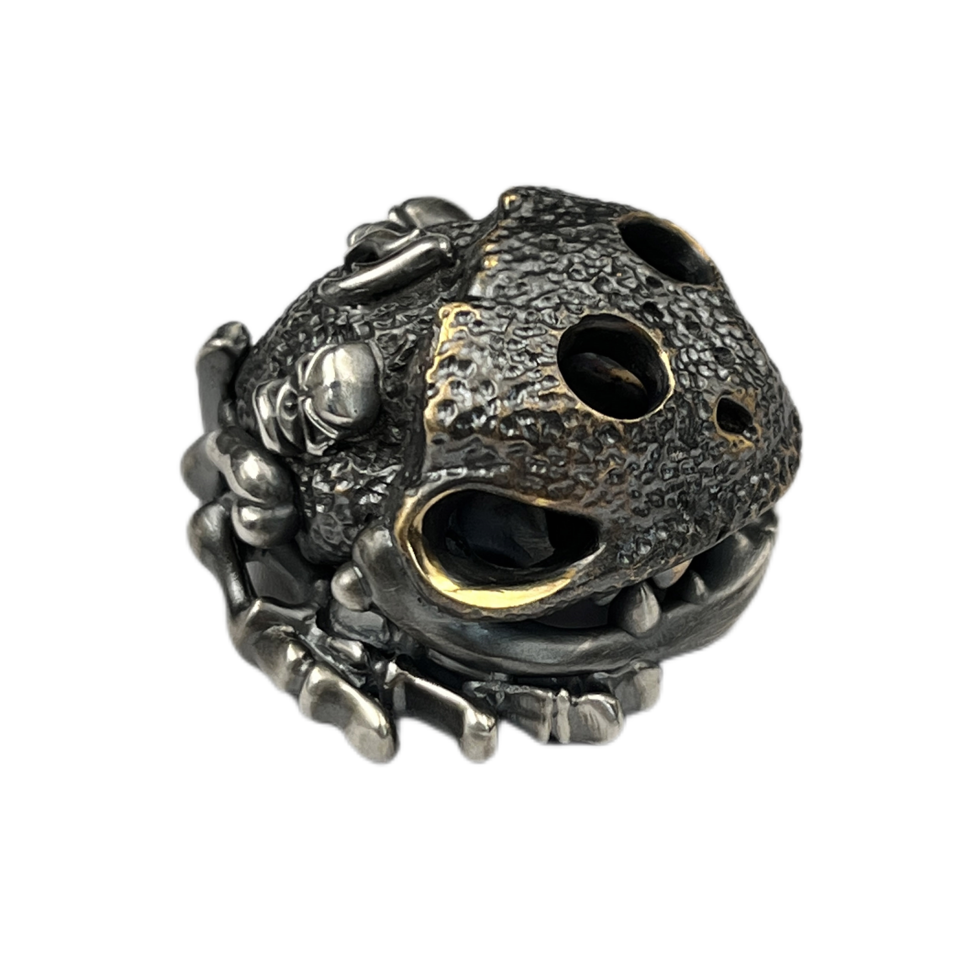 Phase objects Toad Don't Worry Stone Skull Textured silver Handmake Custom ONE OFF