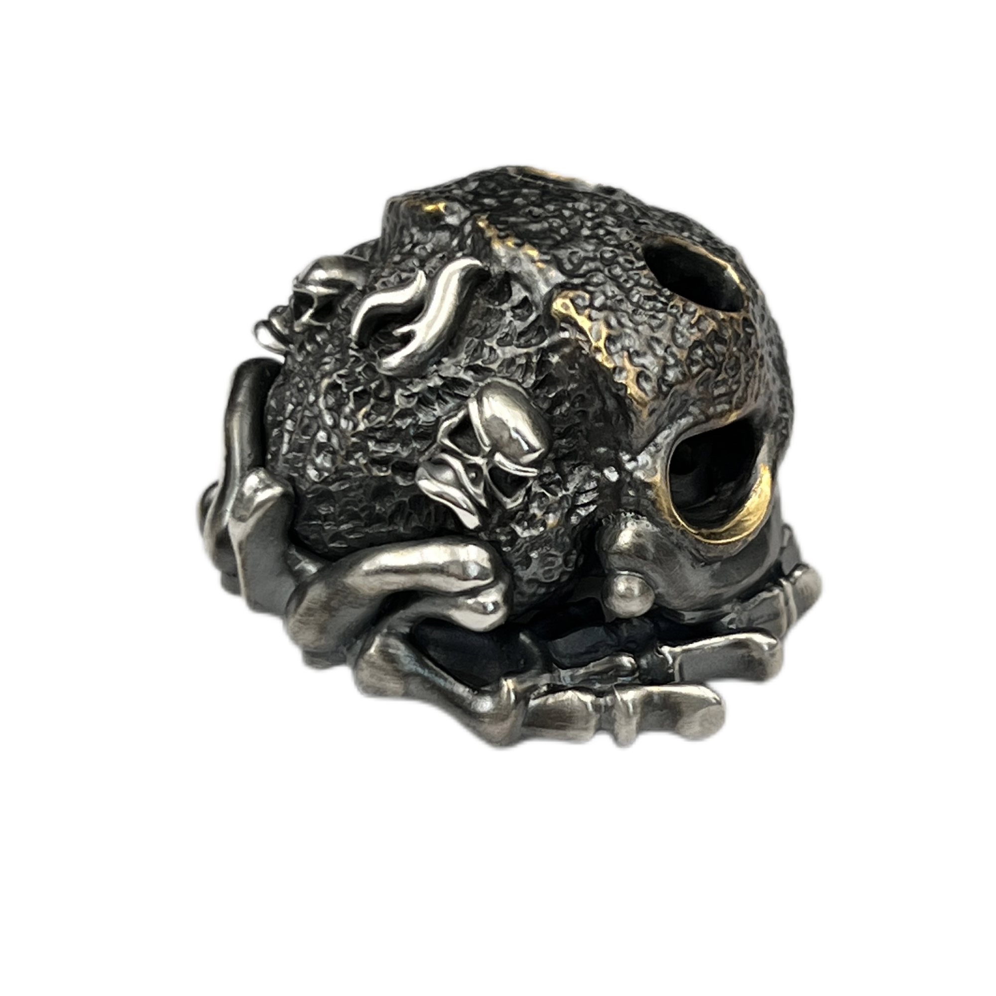 Phase objects Toad Don't Worry Stone Skull Textured silver Handmake Custom ONE OFF