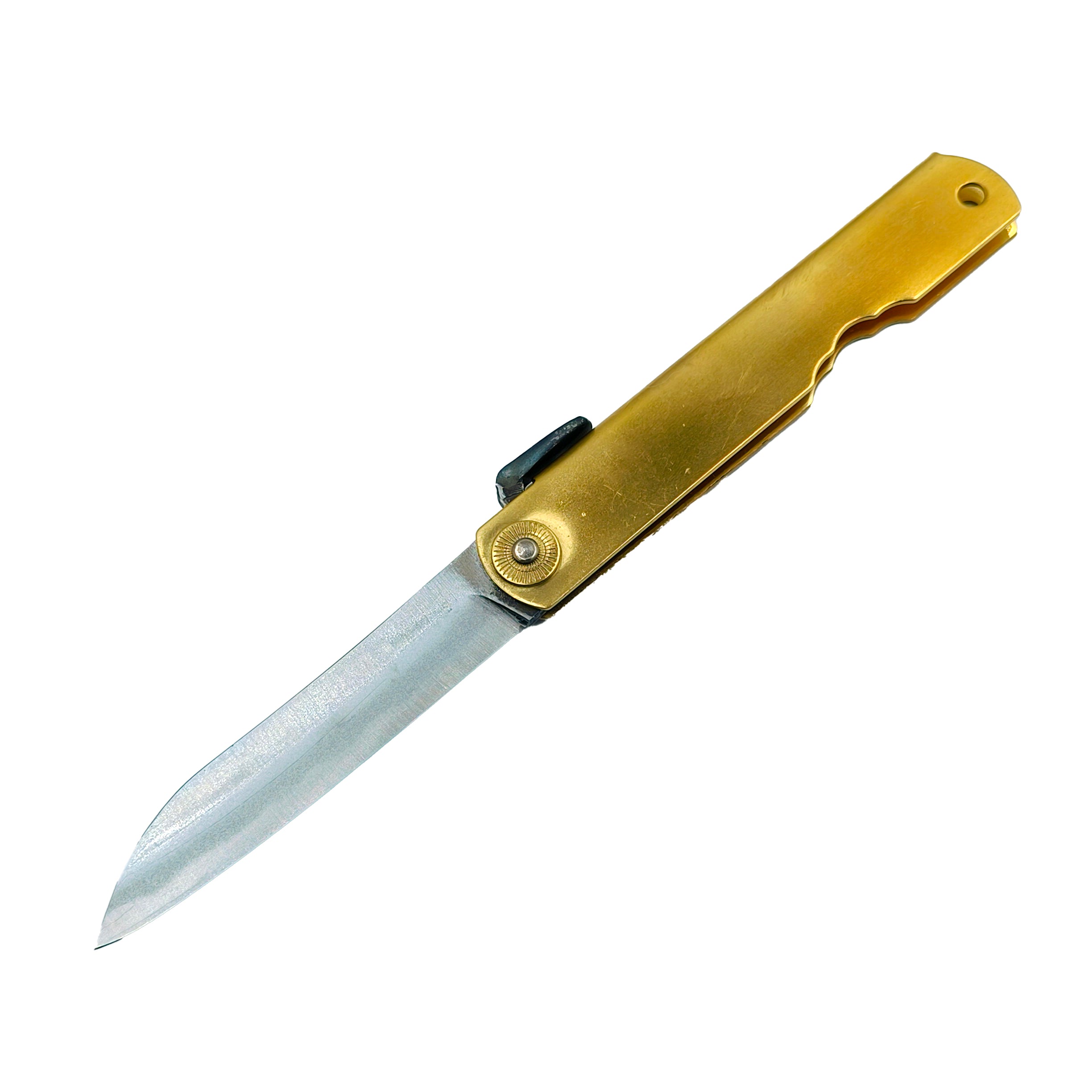 Nagao Higonokami Friction Folder Knife Brass White Steel Hand Forging Bamboo leaf shape