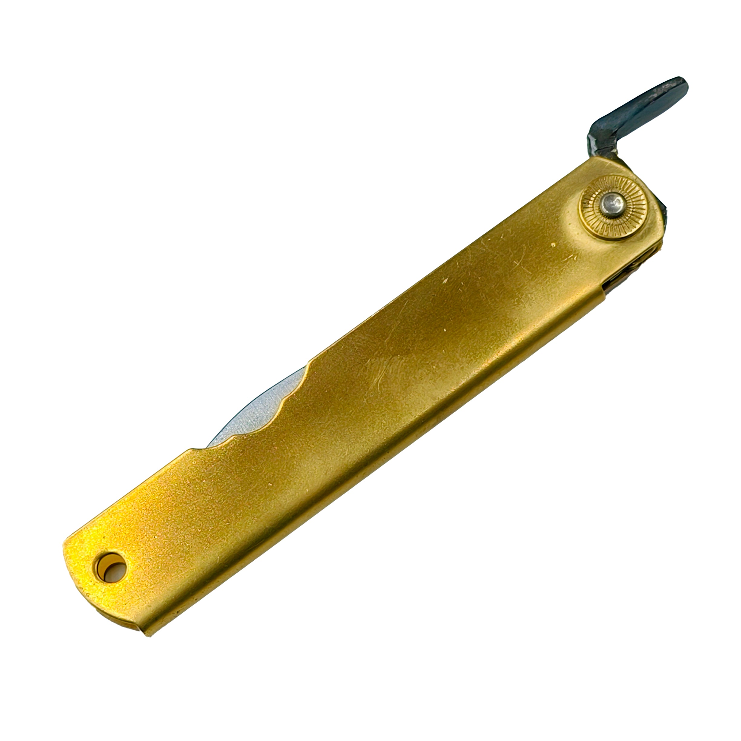 Nagao Higonokami Friction Folder Knife Brass White Steel Hand Forging Bamboo leaf shape