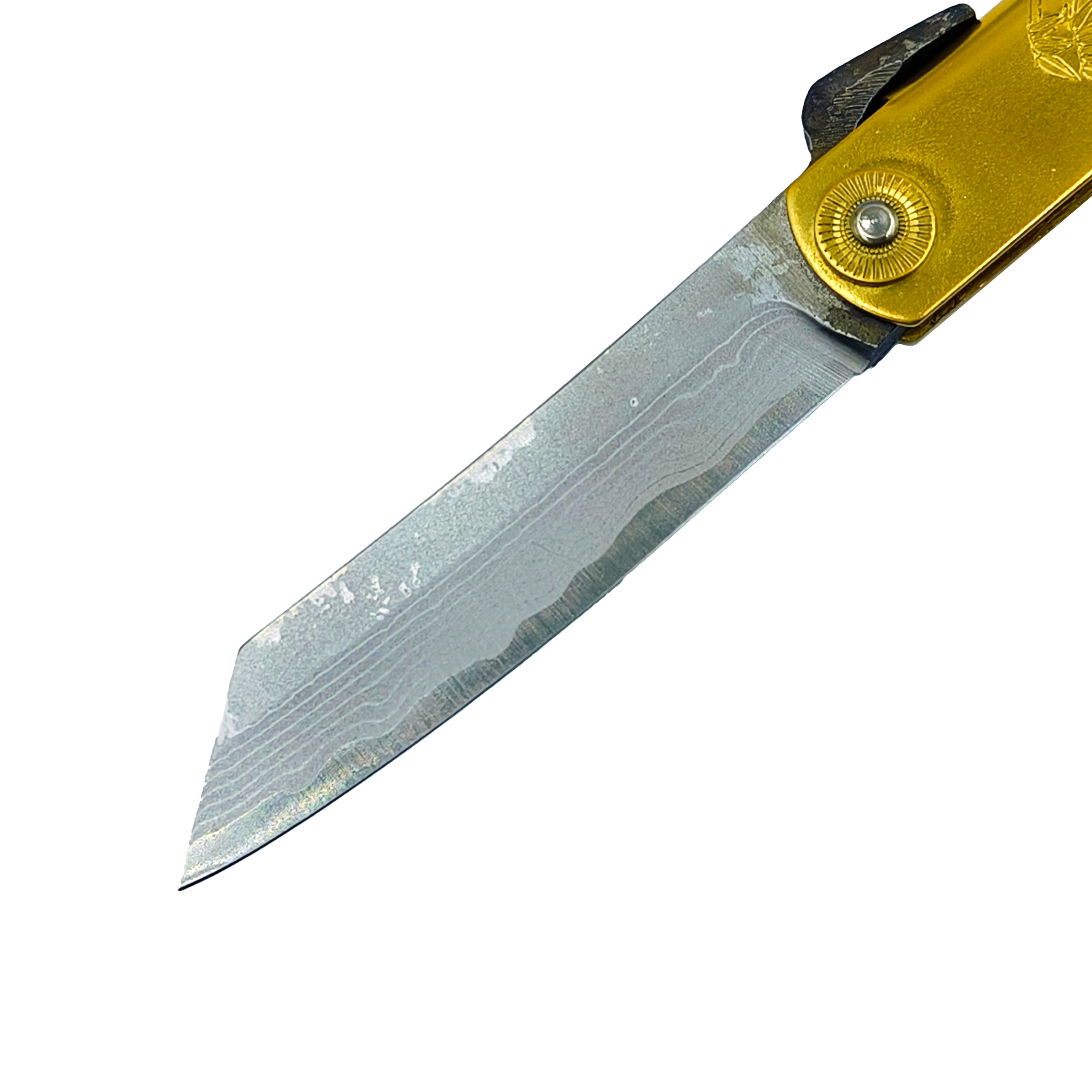 Nagao Higonokami Friction Folder Knife Brass Damascus Hand Forging