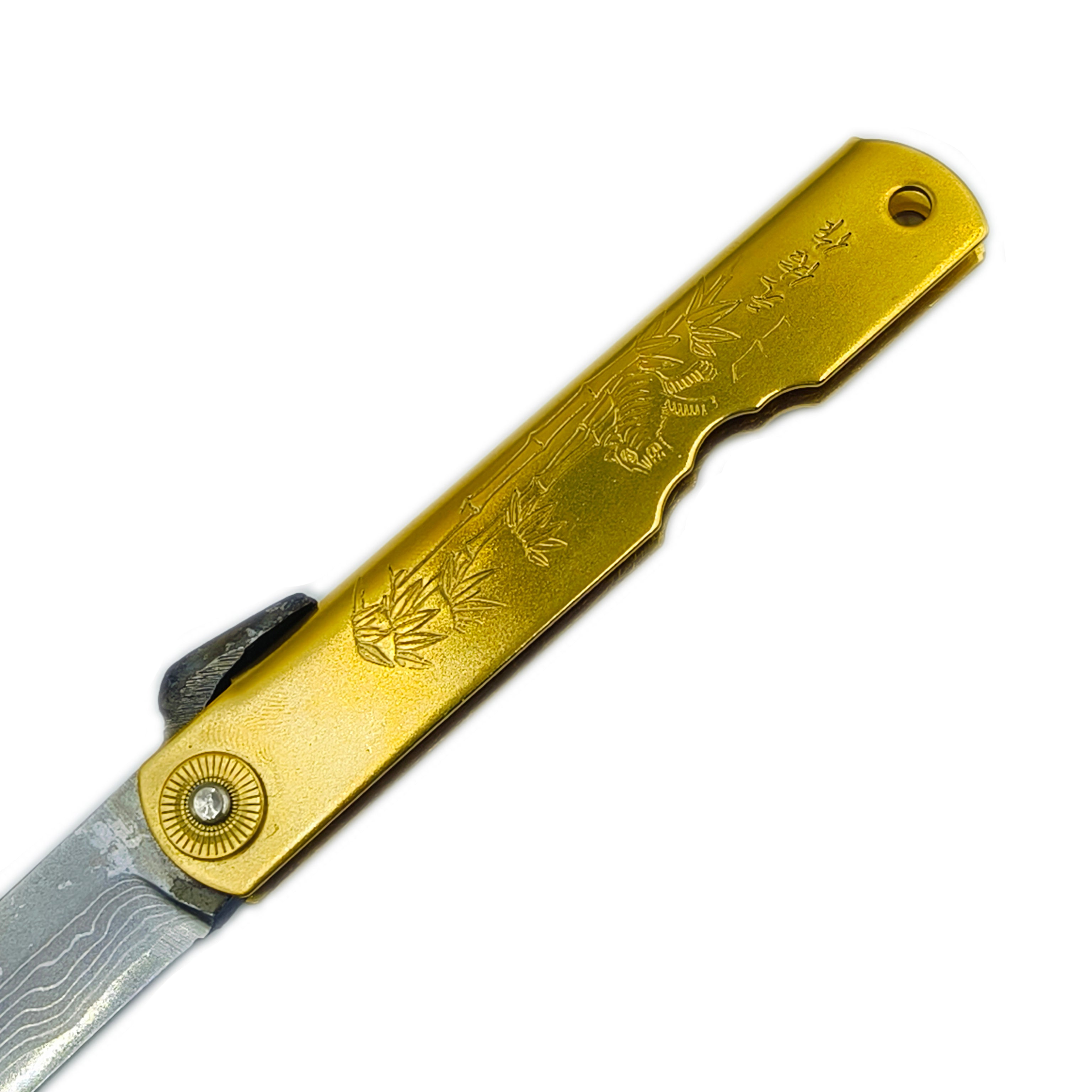 Nagao Higonokami Friction Folder Knife Brass Damascus Hand Forging