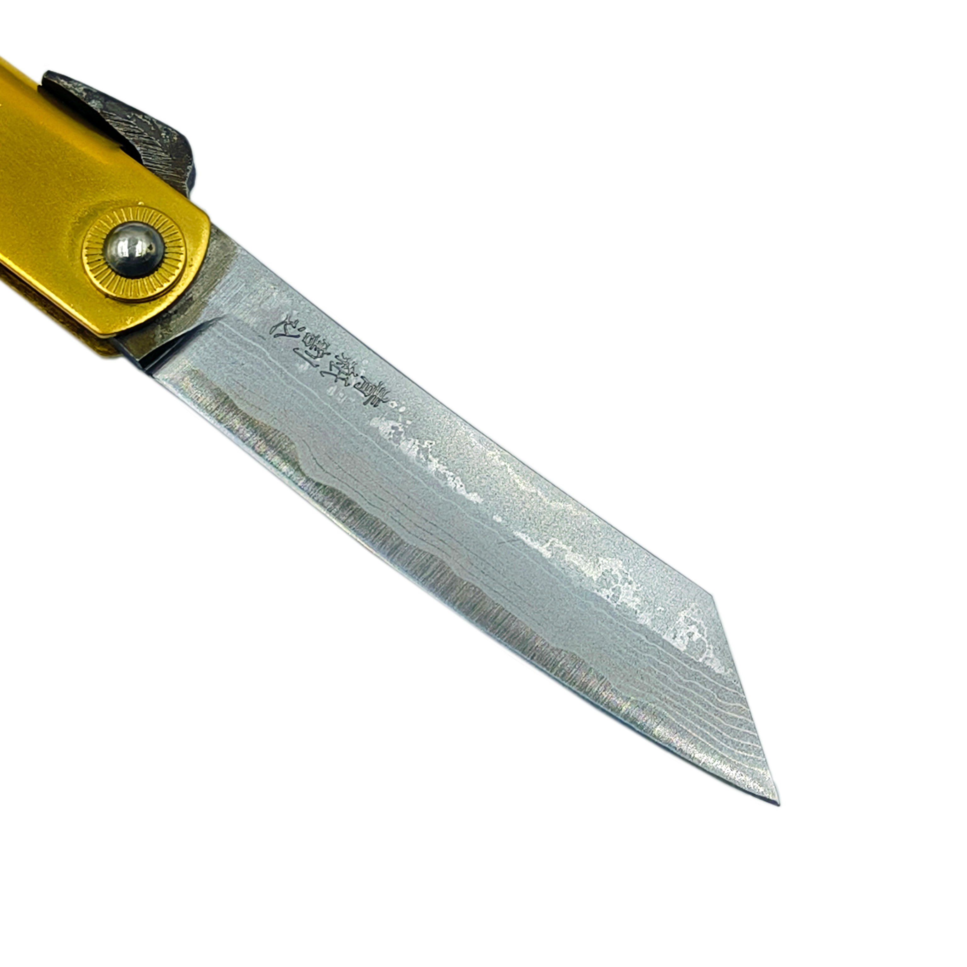 Nagao Higonokami Friction Folder Knife Brass Damascus Hand Forging