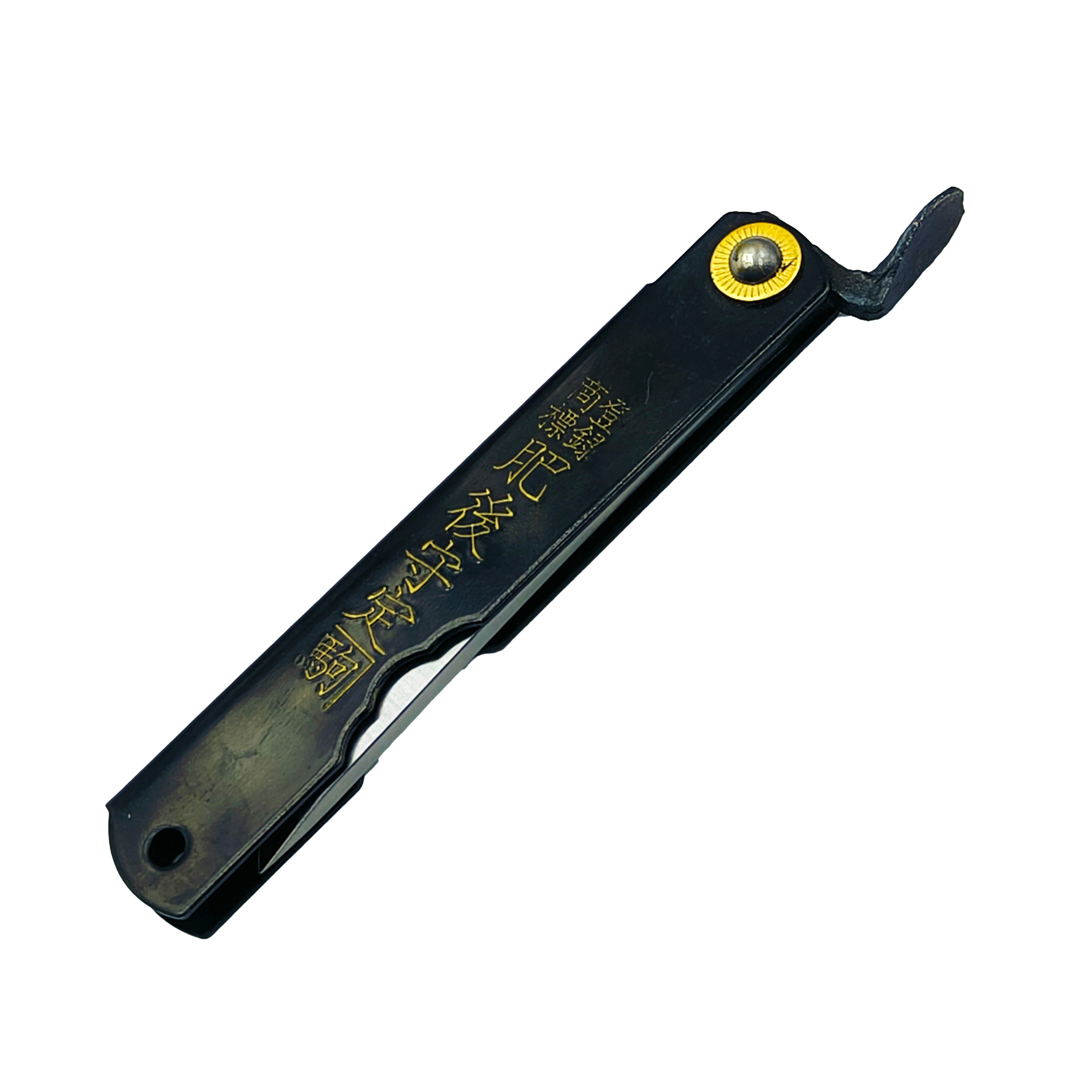 Nagao Higonokami Friction Folder Knife Black Brass Handle White Steel Hand Forging Tanto