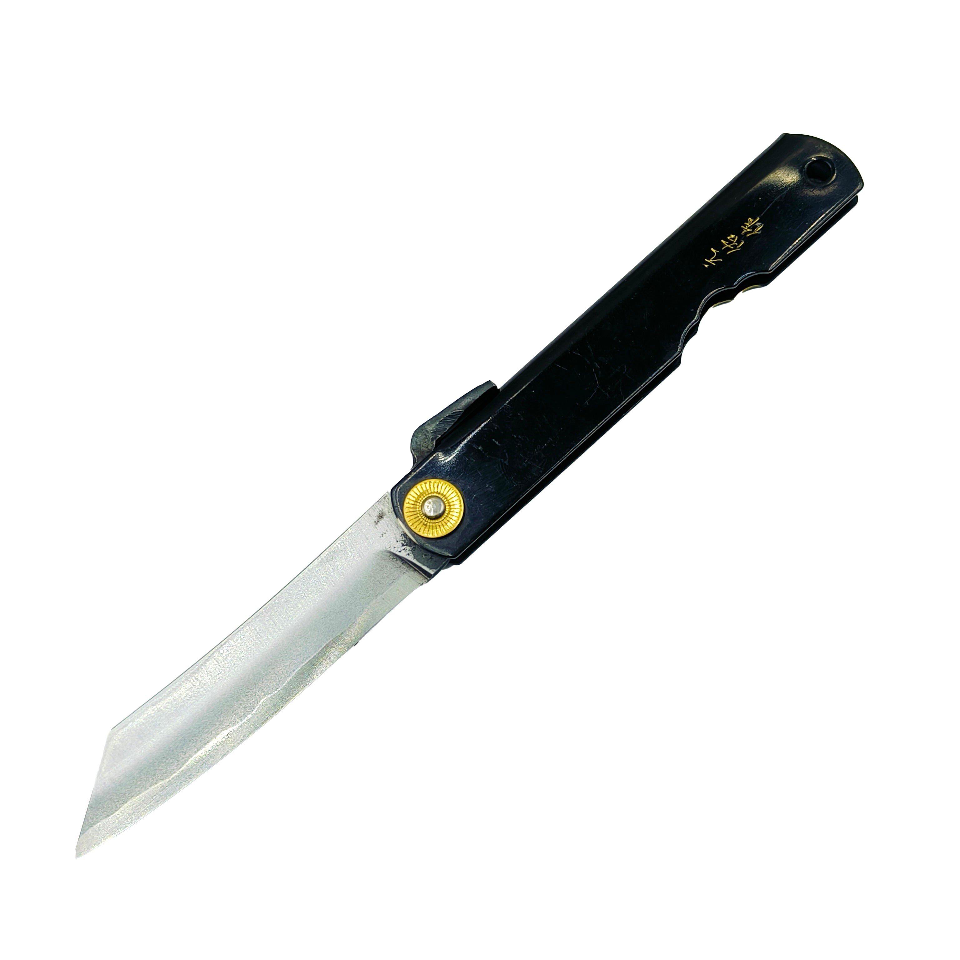 Nagao Higonokami Friction Folder Knife Black Brass Handle Blue paper steel Forging Special Handmake