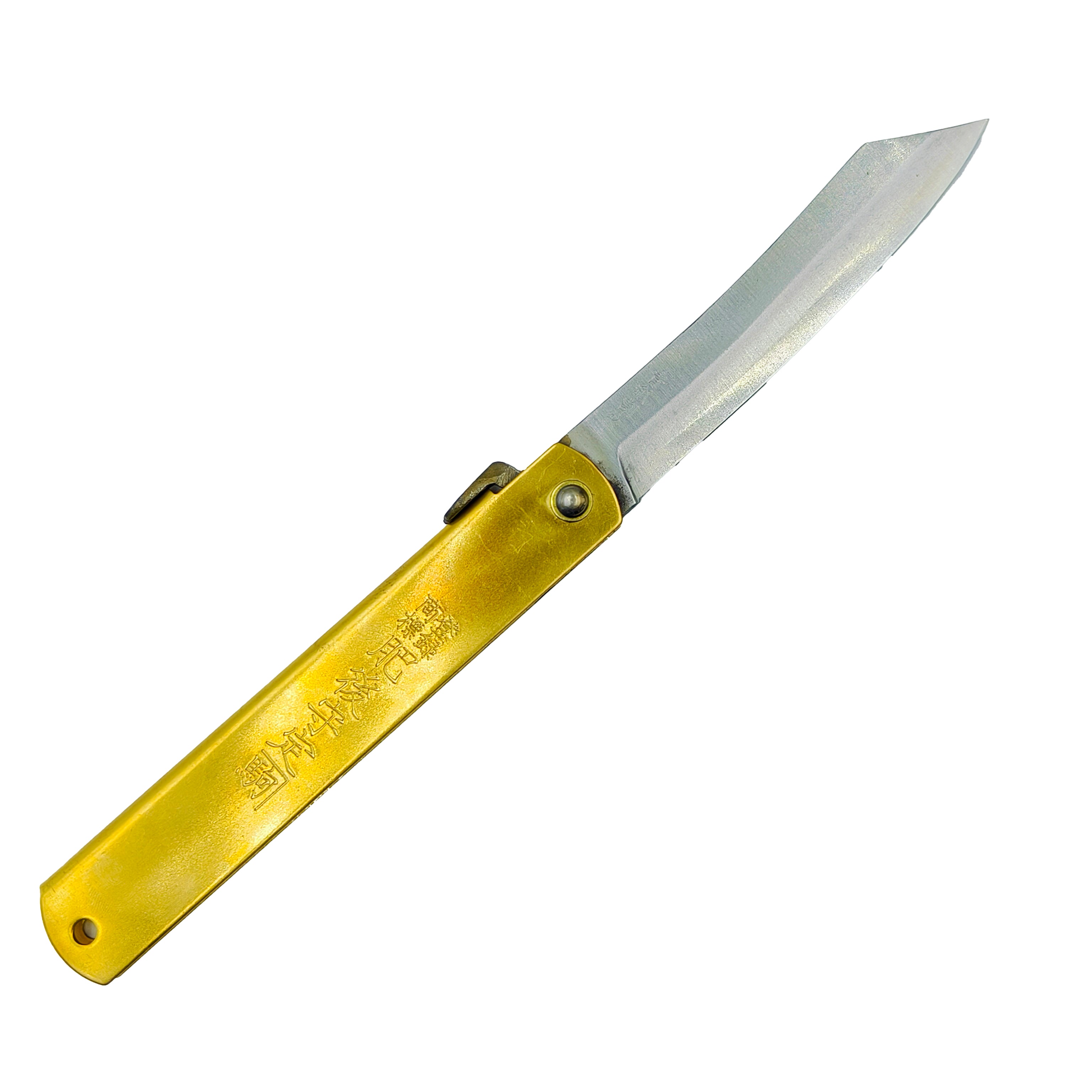 Nagao Higonokami Friction Folder Knife Brass Handle Blue paper Steel Hand Forging Tanto Large 17CM