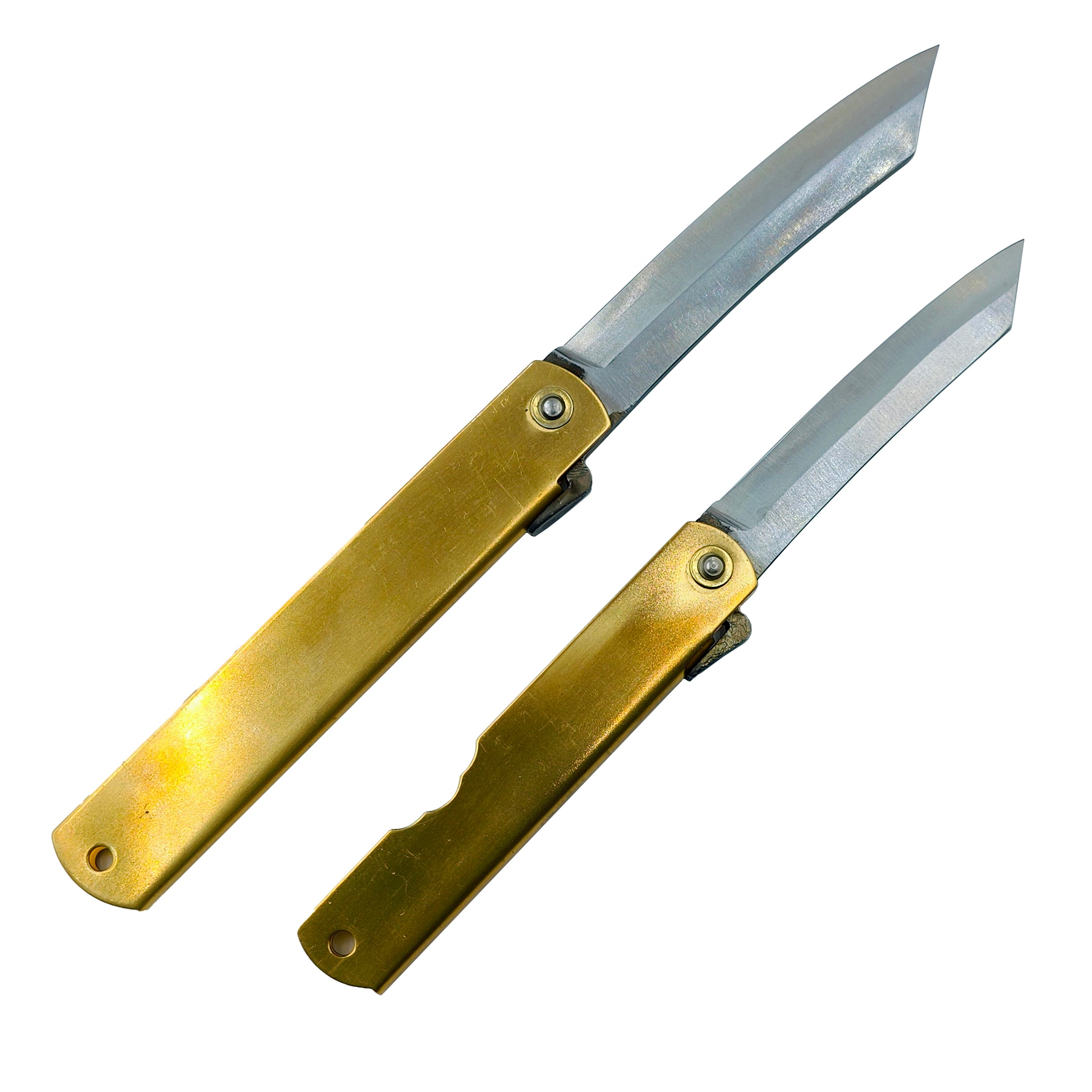 Nagao Higonokami Friction Folder Knife Brass Handle Blue paper Steel Hand Forging Tanto Large 17CM