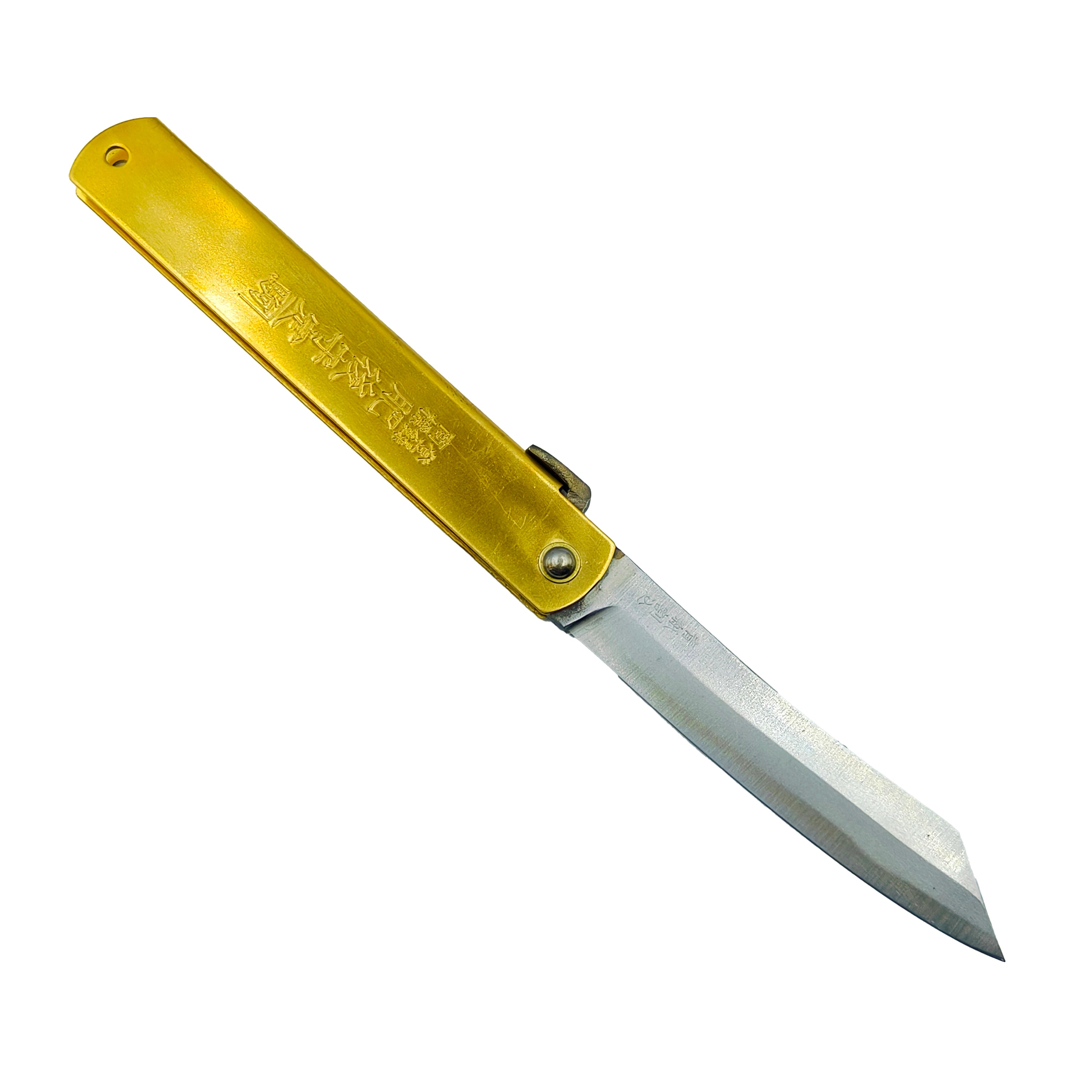 Nagao Higonokami Friction Folder Knife Brass Handle Blue paper Steel Hand Forging Tanto Extra Large 21CM