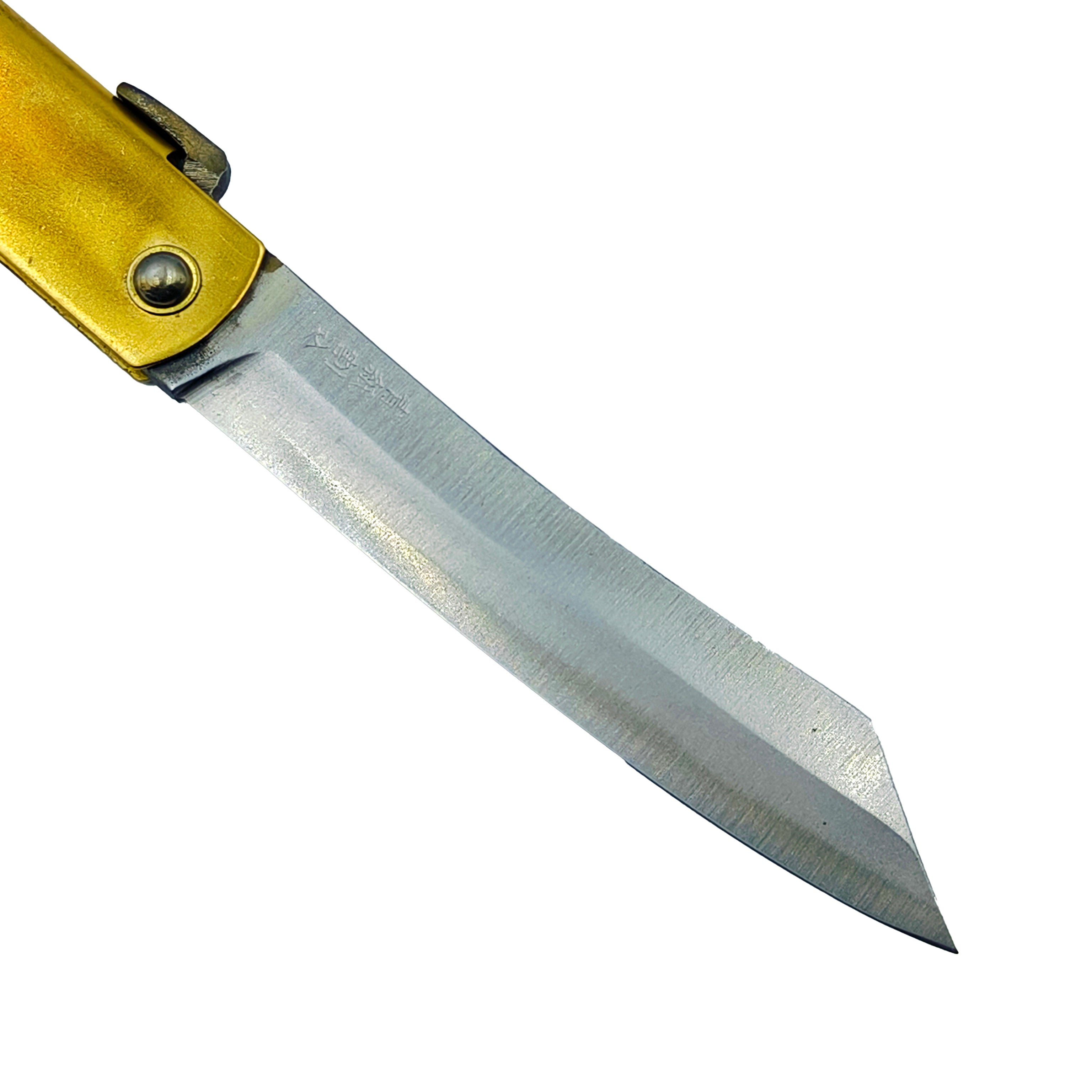 Nagao Higonokami Friction Folder Knife Brass Handle Blue paper Steel Hand Forging Tanto Extra Large 21CM