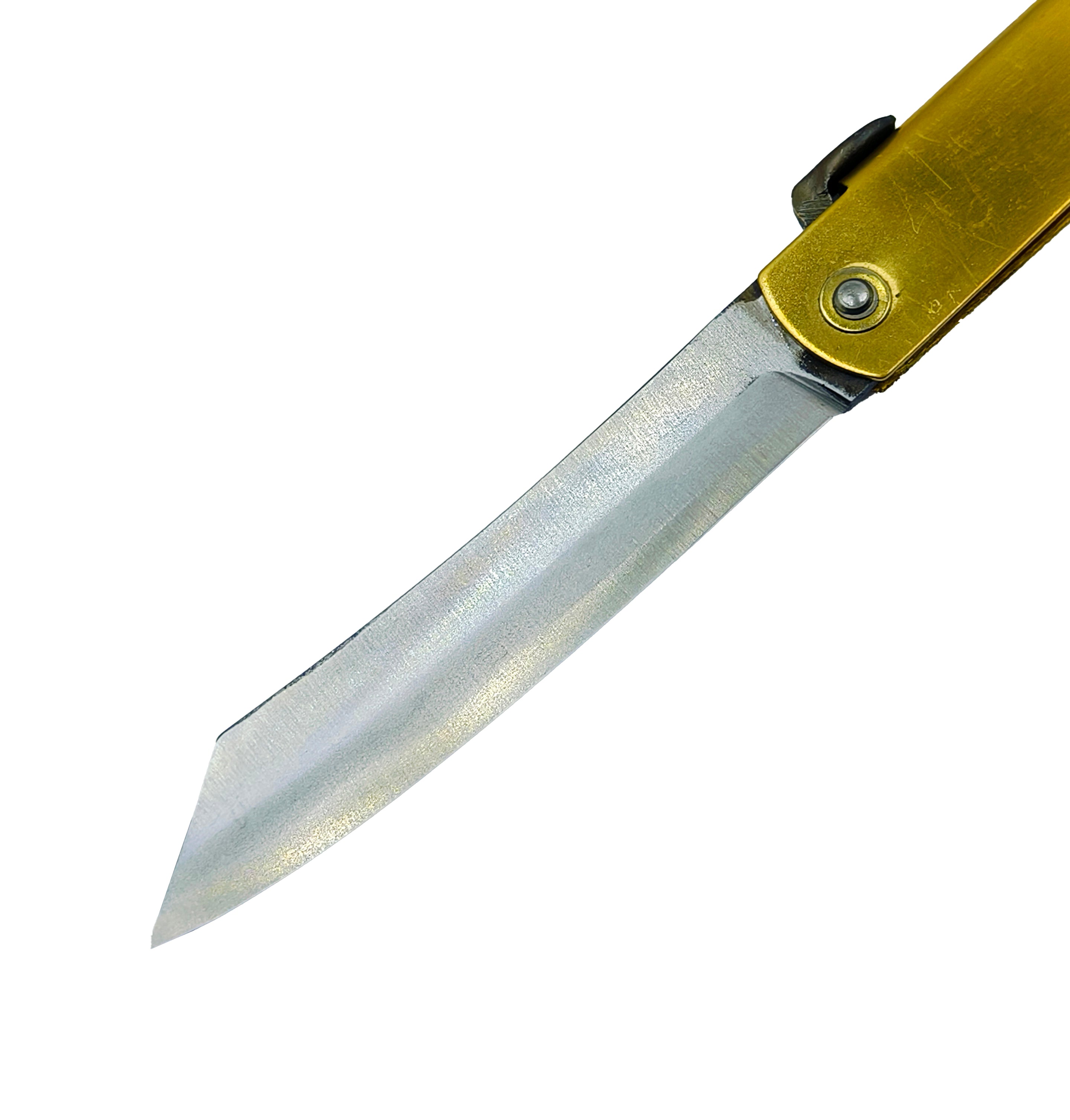 Nagao Higonokami Friction Folder Knife Brass Handle Blue paper Steel Hand Forging Tanto Extra Large 21CM