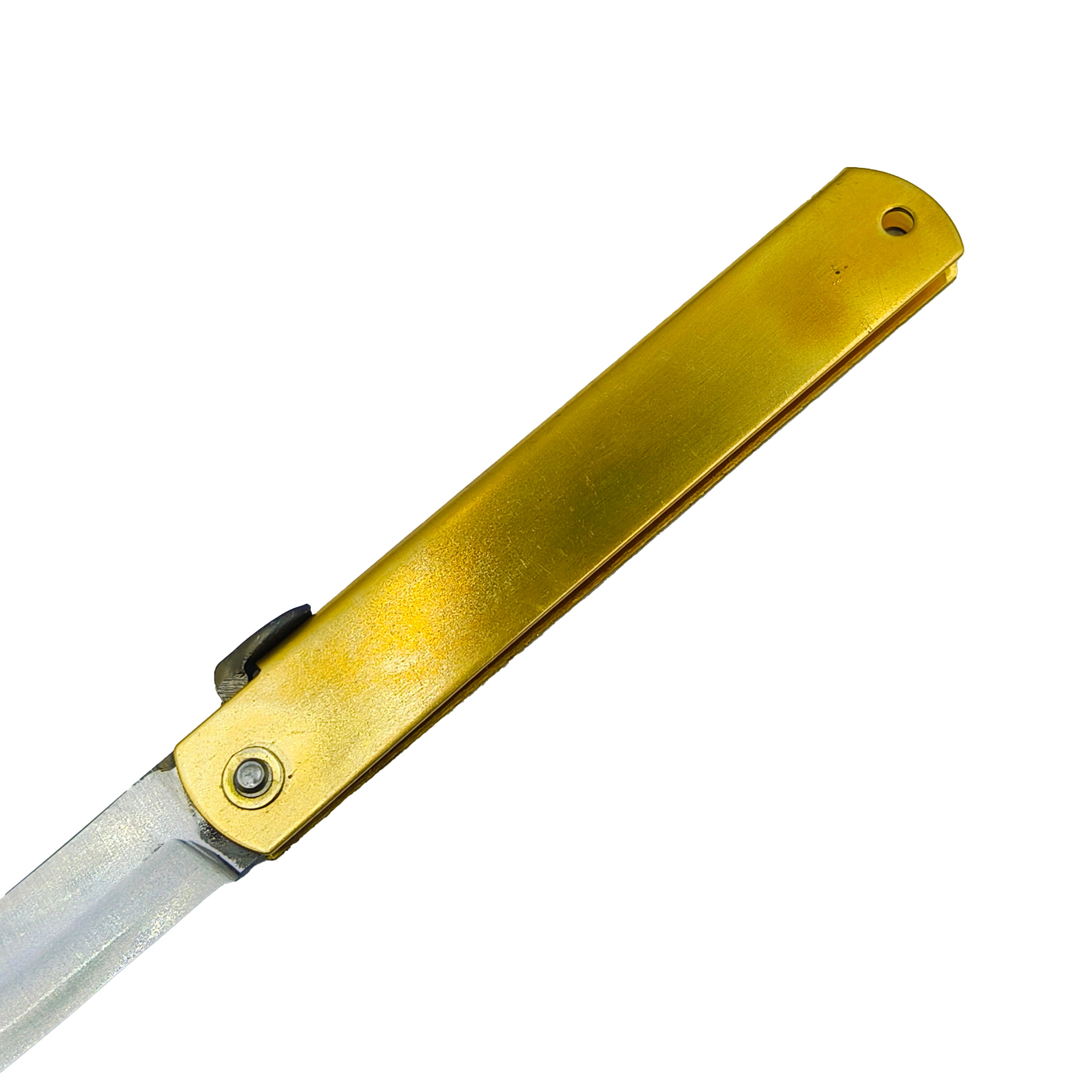 Nagao Higonokami Friction Folder Knife Brass Handle Blue paper Steel Hand Forging Tanto Extra Large 21CM