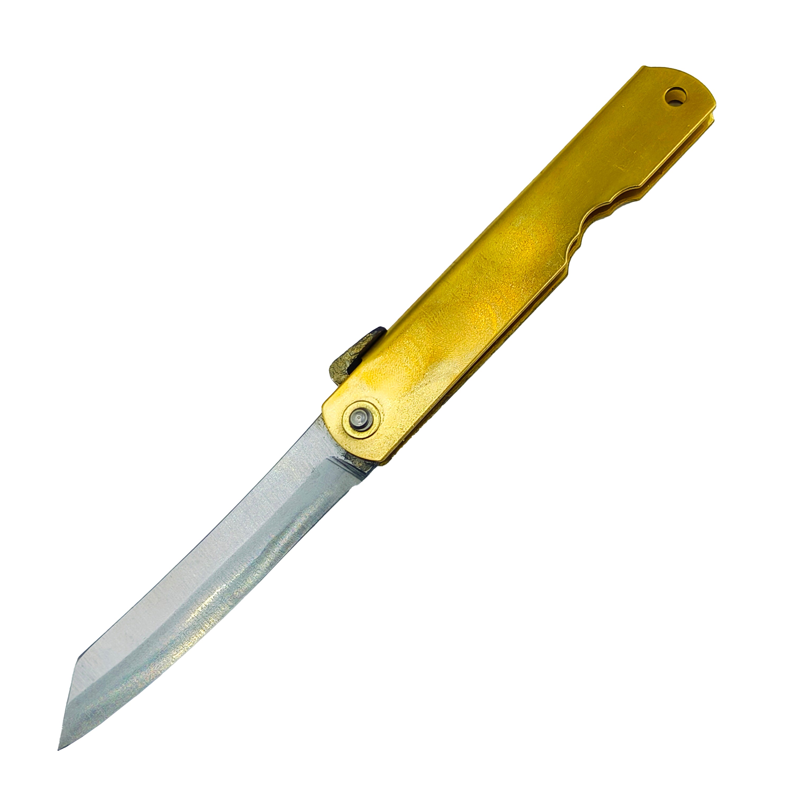 Nagao Higonokami Friction Folder Knife Brass Handle Blue paper Steel Hand Forging Tanto Large 17CM