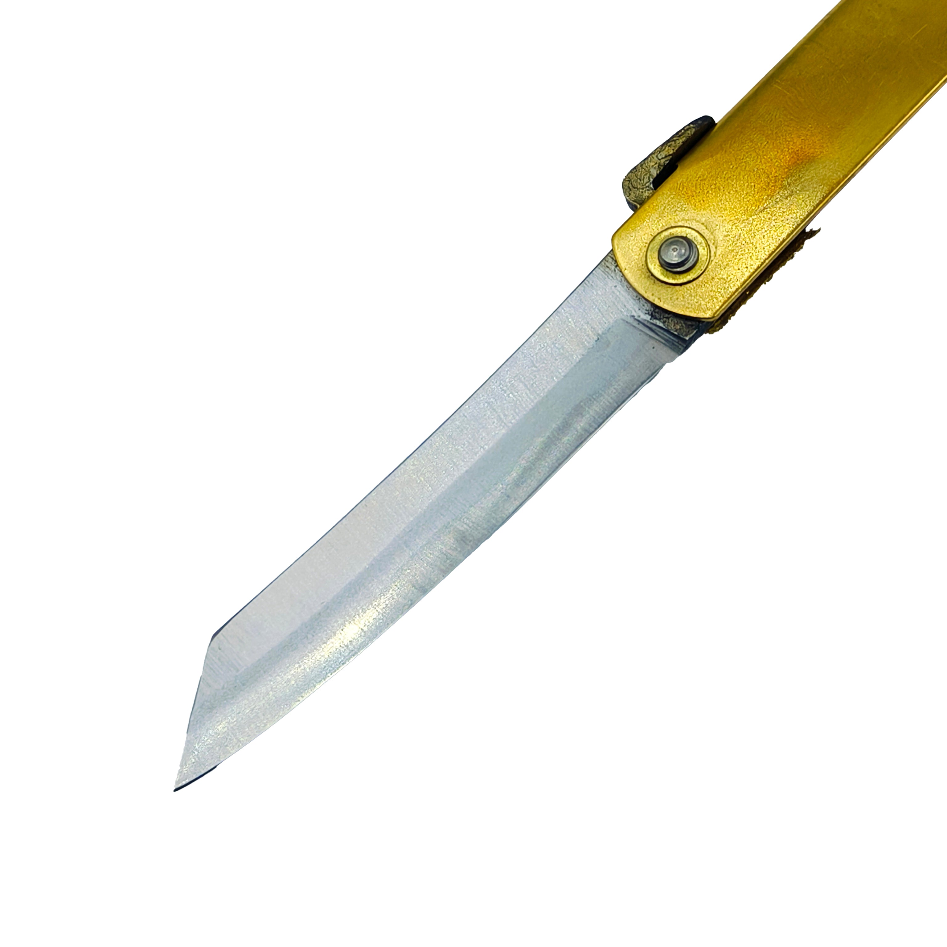 Nagao Higonokami Friction Folder Knife Brass Handle Blue paper Steel Hand Forging Tanto Large 17CM