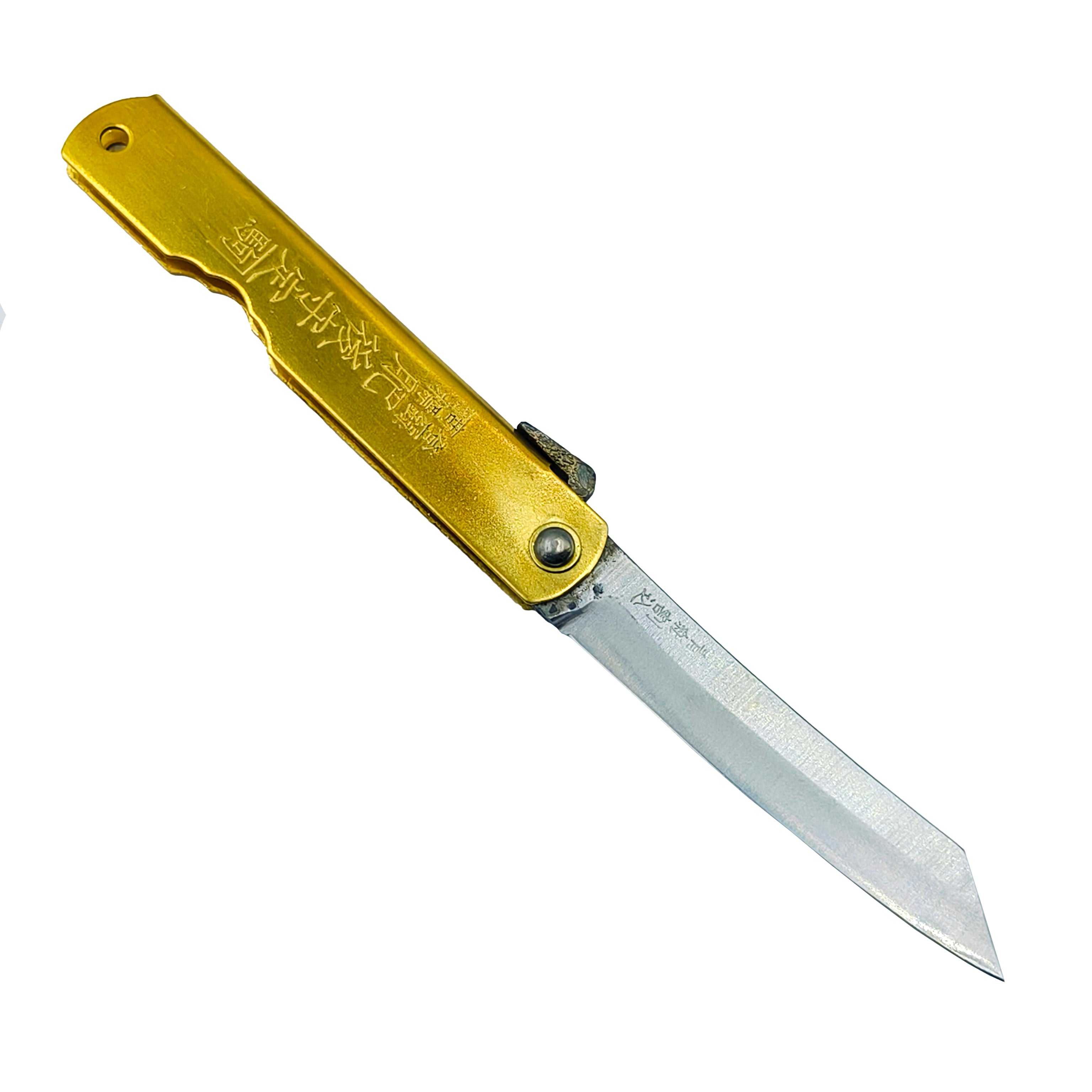 Nagao Higonokami Friction Folder Knife Brass Handle Blue paper Steel Hand Forging Tanto Large 17CM
