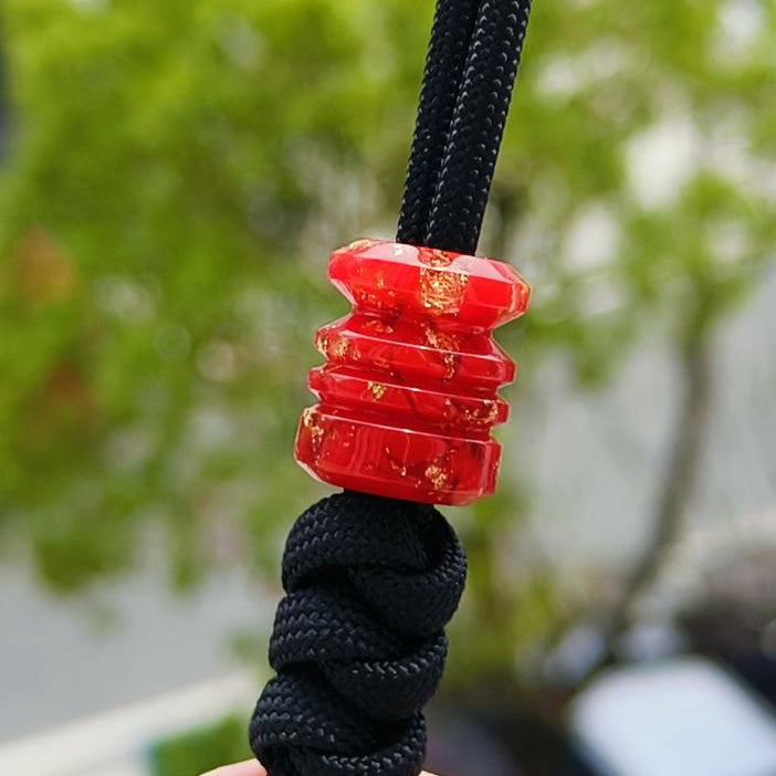 SnakeSword Red Gold Foil Resin Bead Bracelet EDC Knife Lanyard Beads 3 pcs
