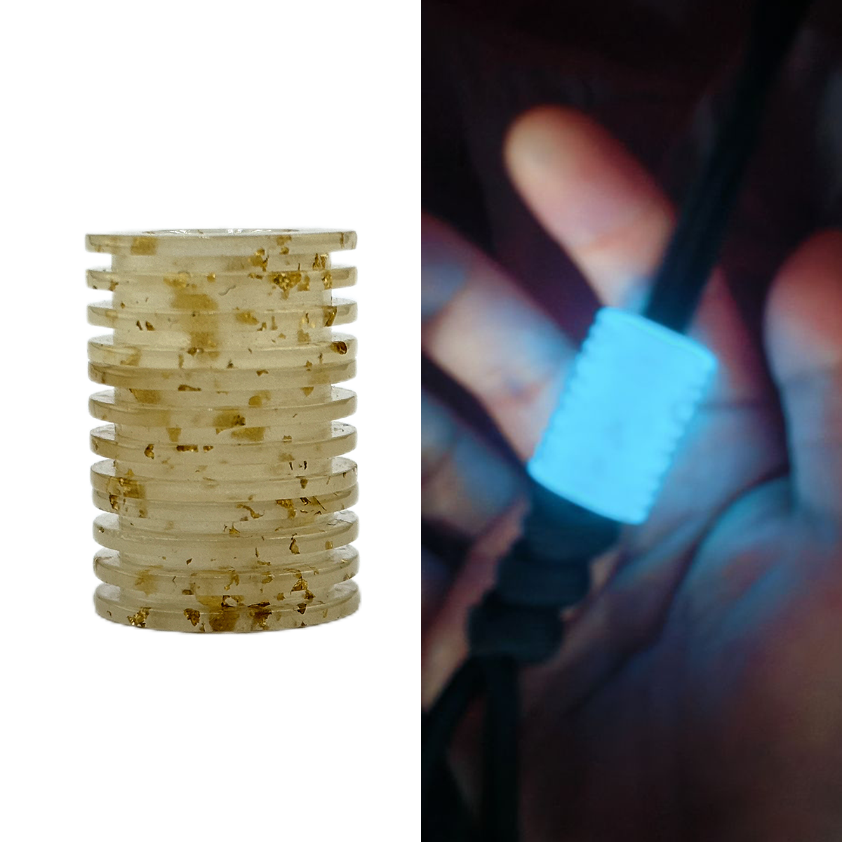 SnakeSword White Luminous Gold Foil Resin Bead EDC Knife Lanyard Beads 2 pcs