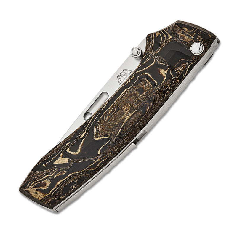 Rockstead RIN-ZDP (BG) ZDP189 Clad by VG10 Blade Titanium + Ebonite Handle Button Lock Folding Knife
