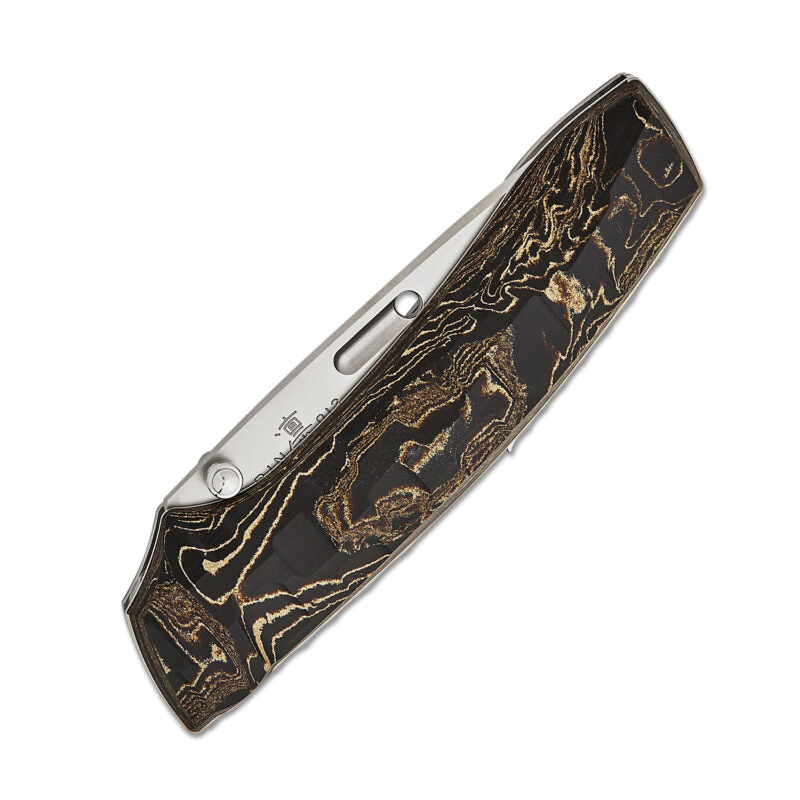 Rockstead RIN-ZDP (BG) ZDP189 Clad by VG10 Blade Titanium + Ebonite Handle Button Lock Folding Knife