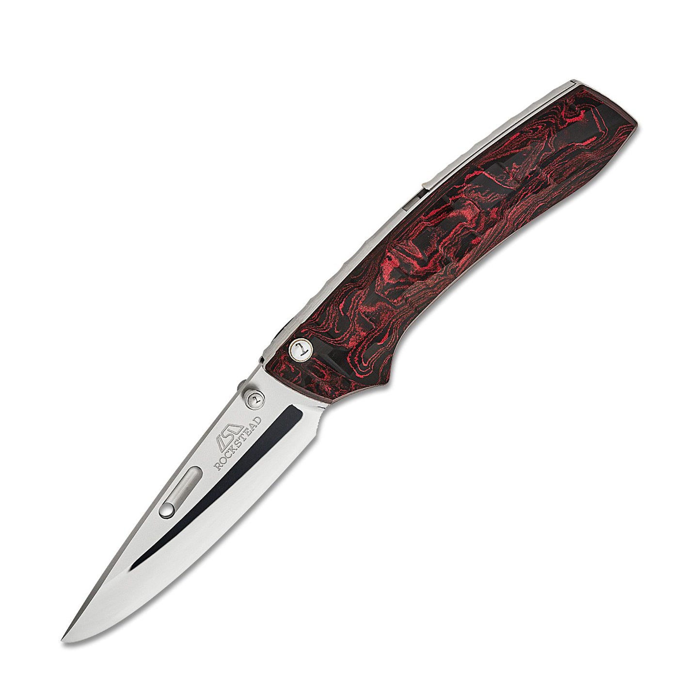 Rockstead RIN-ZDP (RD) ZDP189 Clad by VG10 Blade Titanium + Ebonite Handle Button Lock Folding Knife